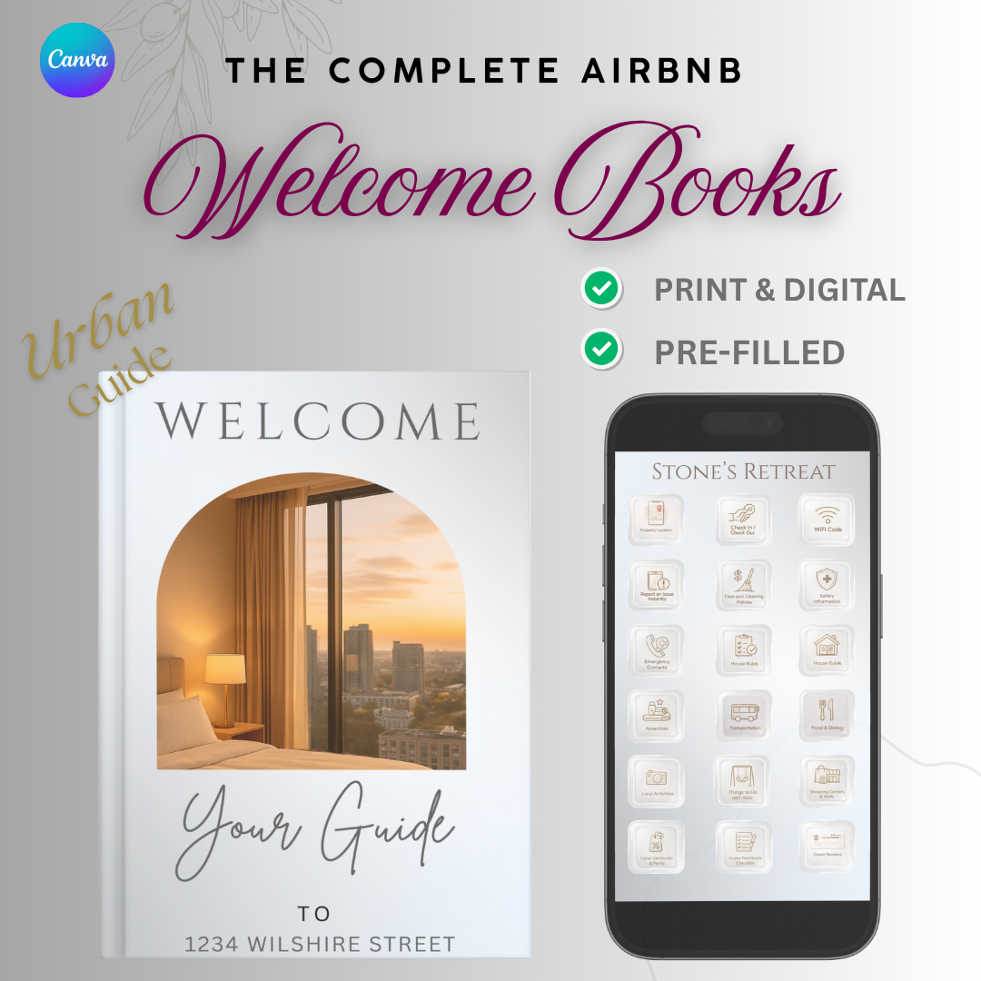 Urban Airbnb Welcome Book | Editable Canva Template for Vacation Rentals