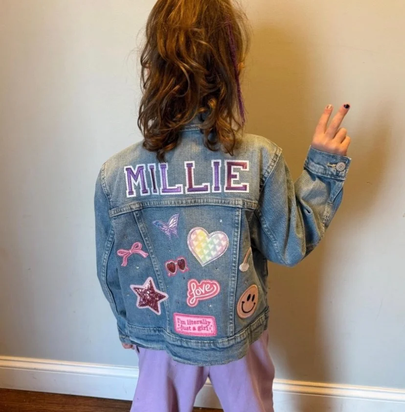 For the purple-loving girly girls 💜✨ A dreamy mix of lavender, pinks, sparkle, and all the extra magical details to make this jacket one of a kind 🎀