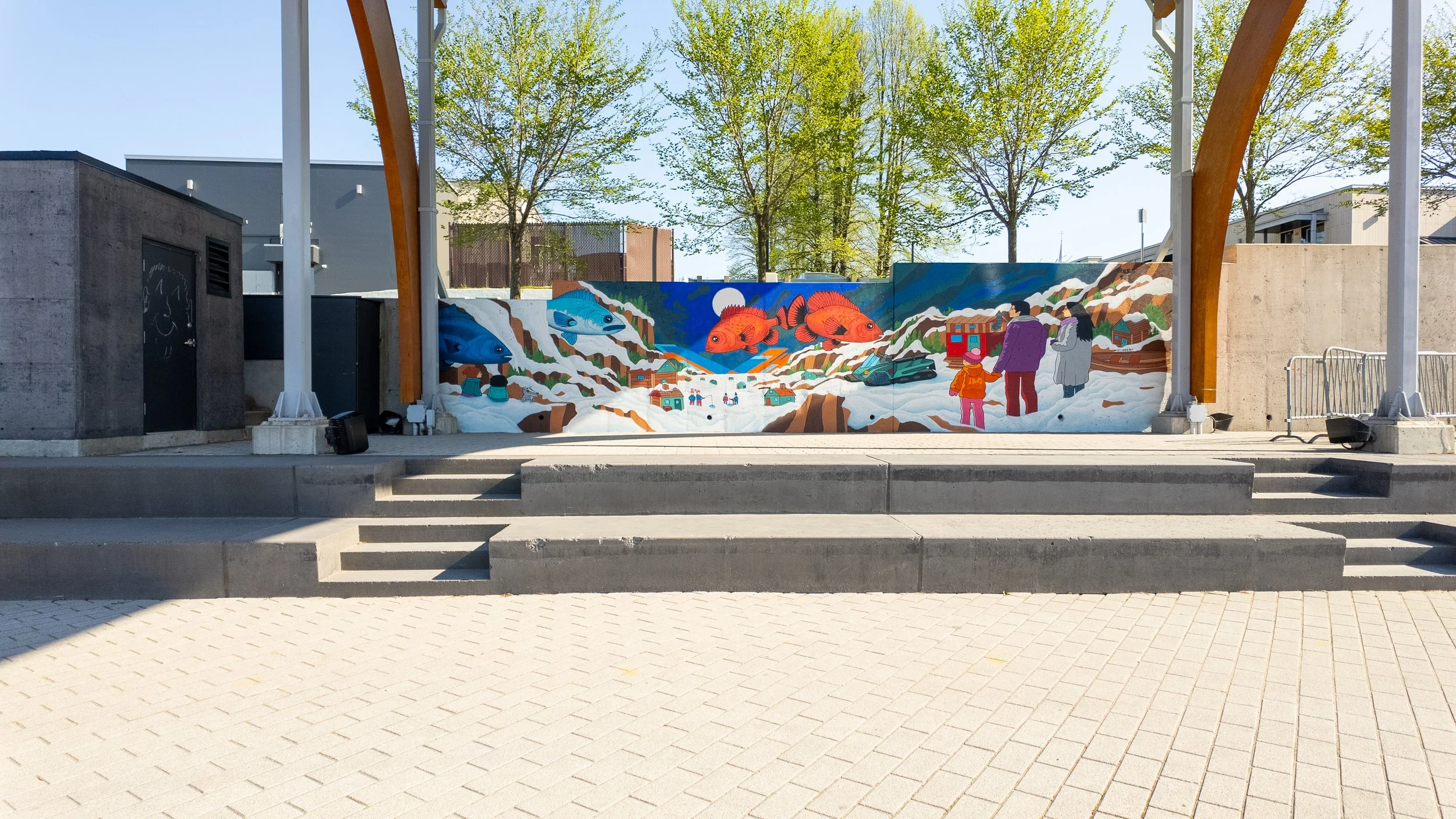 Murale de la peche blanche à l'agora la baie