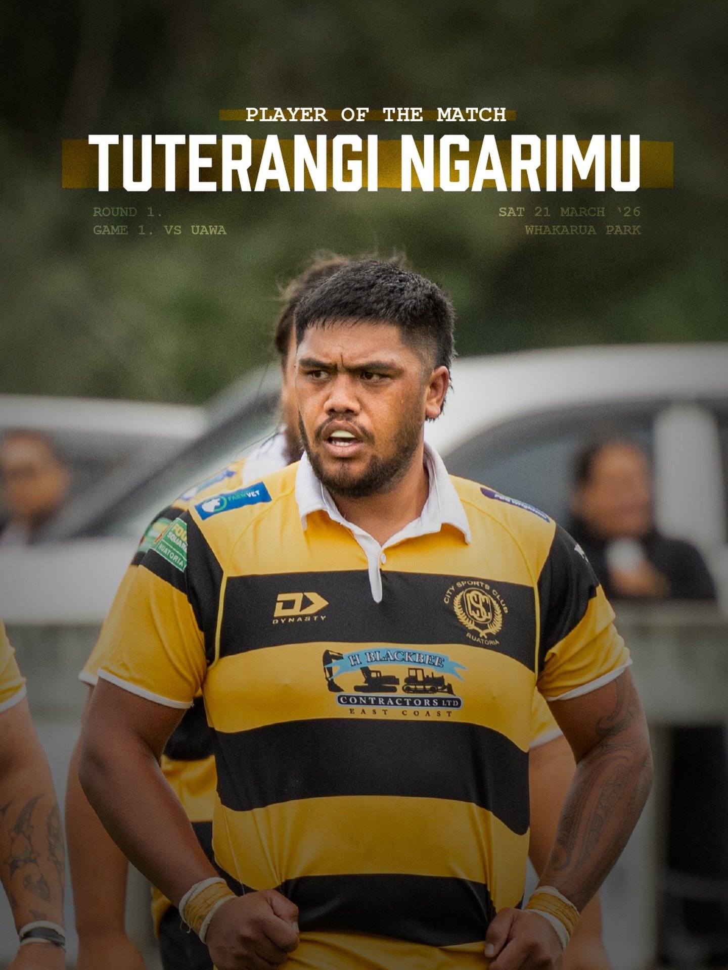 Ruatoria City Mens Player of the Match - Round 1: Game 1 vs Uawa

🟡⚫️ Tuterangi Ngarimu ⚫️🟡

Keen to sponsor our men&rsquo;s Player of the Match? Flick us a message 🤝🏽