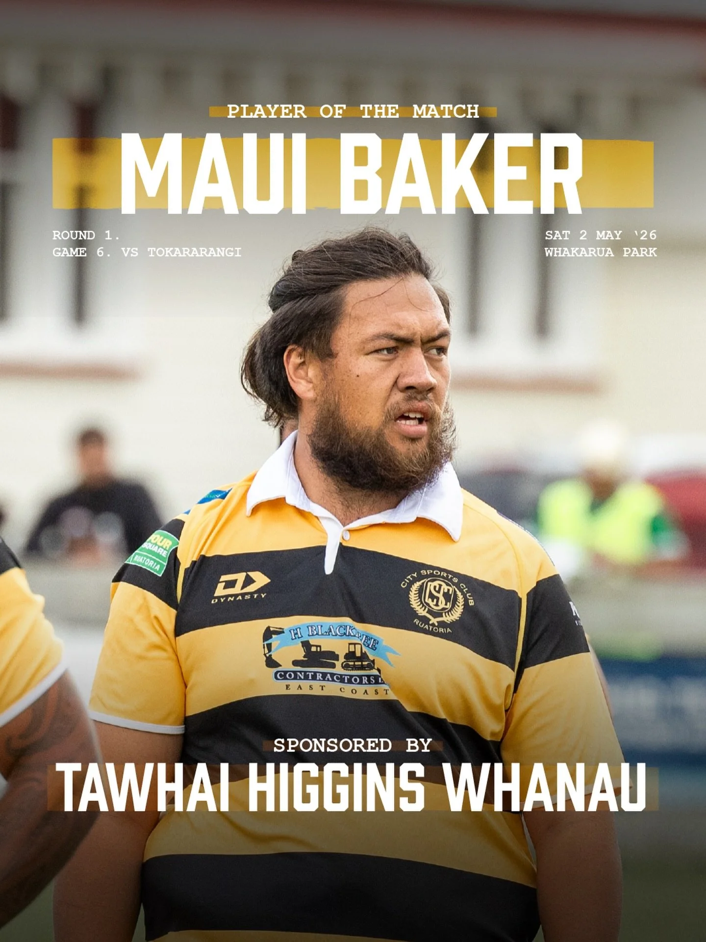 Ruatoria City Mens Player of the Match: Game 6 vs. Tokararangi sponsored by the TAWHAI HIGGINS WHANAU.

🟡⚫️Maui Baker🟡⚫️

Special mention to Te Whetu Waitoa who was Player of the Match for Tokararangi.

Keen to sponsor our men&rsquo;s Player of the