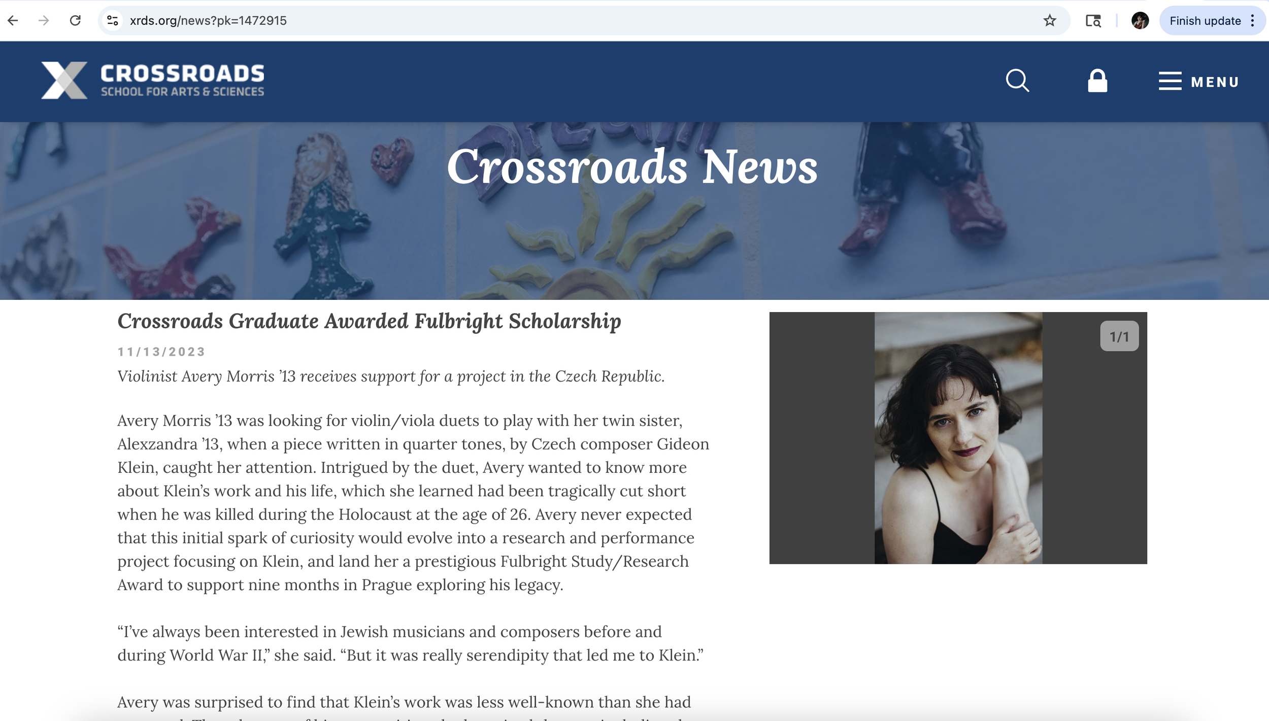 Crossroads Graduate Awarded Fulbright Scholarship