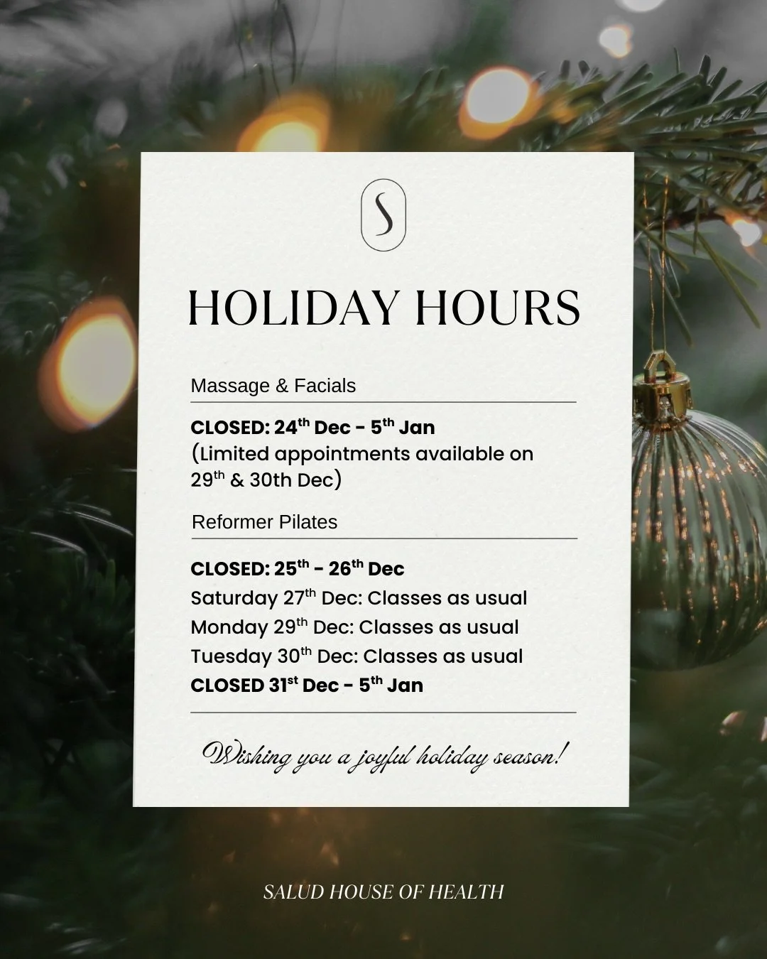 &ldquo;It&rsquo;s timeeeeee&rdquo; 🤭🌲🎅🏼 

The holiday season is around the corner, and the Salud team is taking some much deserved R&amp;R over the festive season - but fret not, we have classes running right up until the end of the year (swipe f