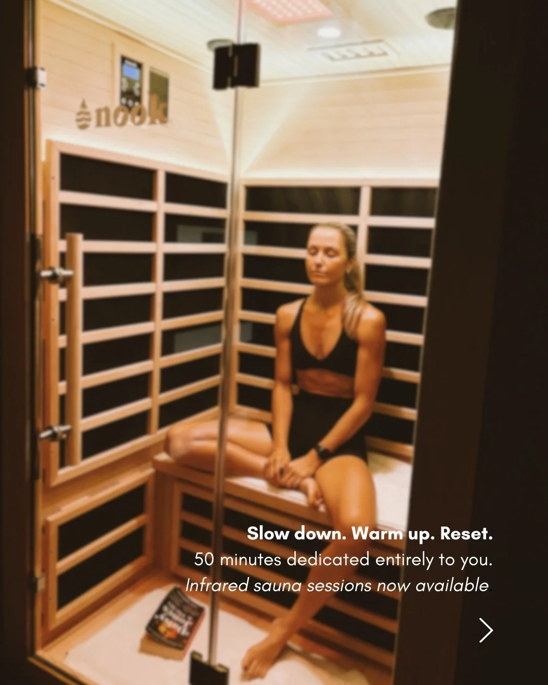 Our infrared sauna is designed to help you slow down, recover and carve out time for youself. 

Whether you&rsquo;re looking to support recovery, relax after a busy week, or simply enjoy 50 mins of uninterrupted quiet, the sauna offers a simple way t