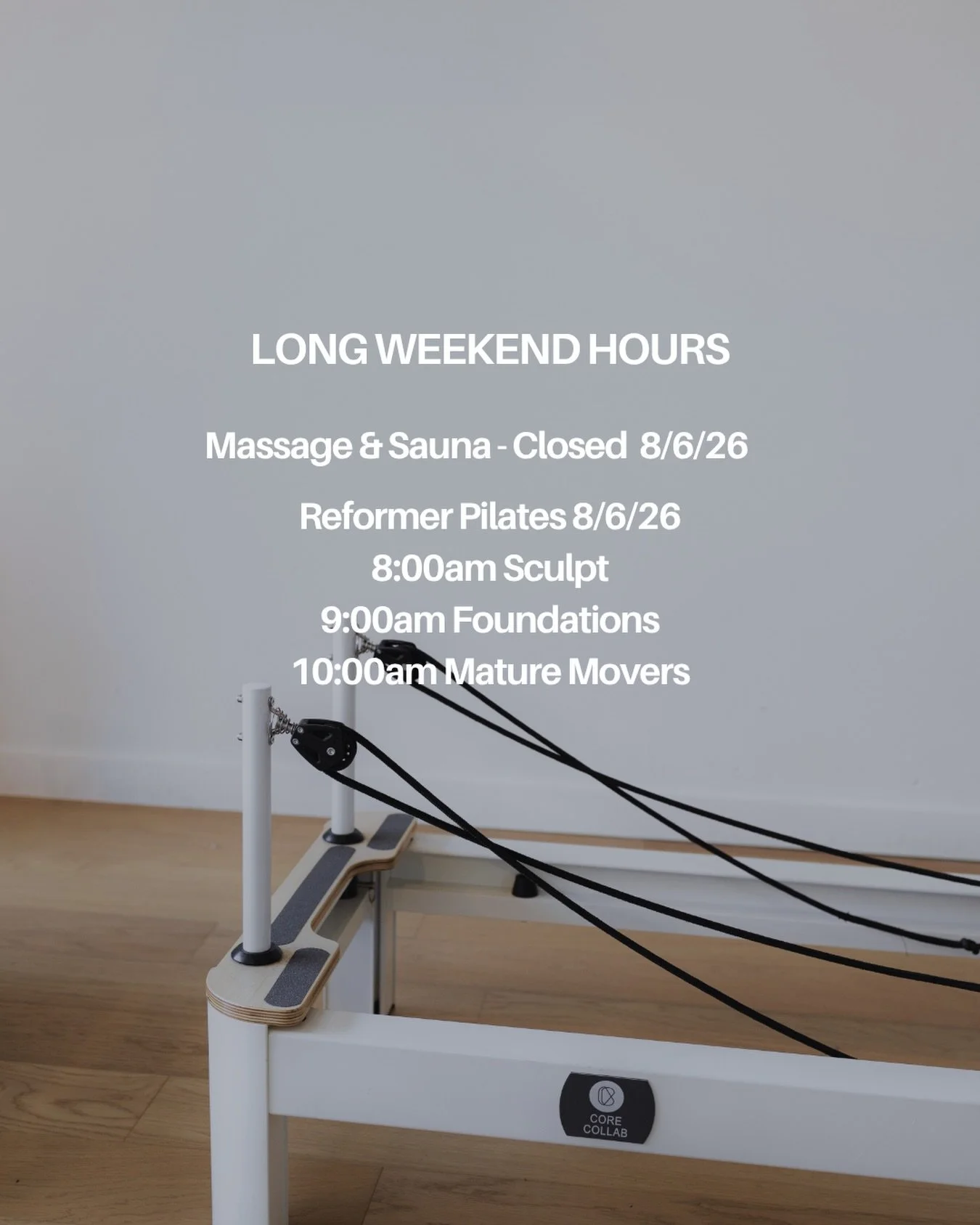 June Long Weekend Hours 🤍 

We&rsquo;ll be running a reduced Reformer Pilates timetable, while Massage &amp; Sauna will be closed Monday and back to regular hours on Tuesday 🙂&zwj;&harr;️ 

Get your movement in, enjoy some down time and we&rsquo;ll