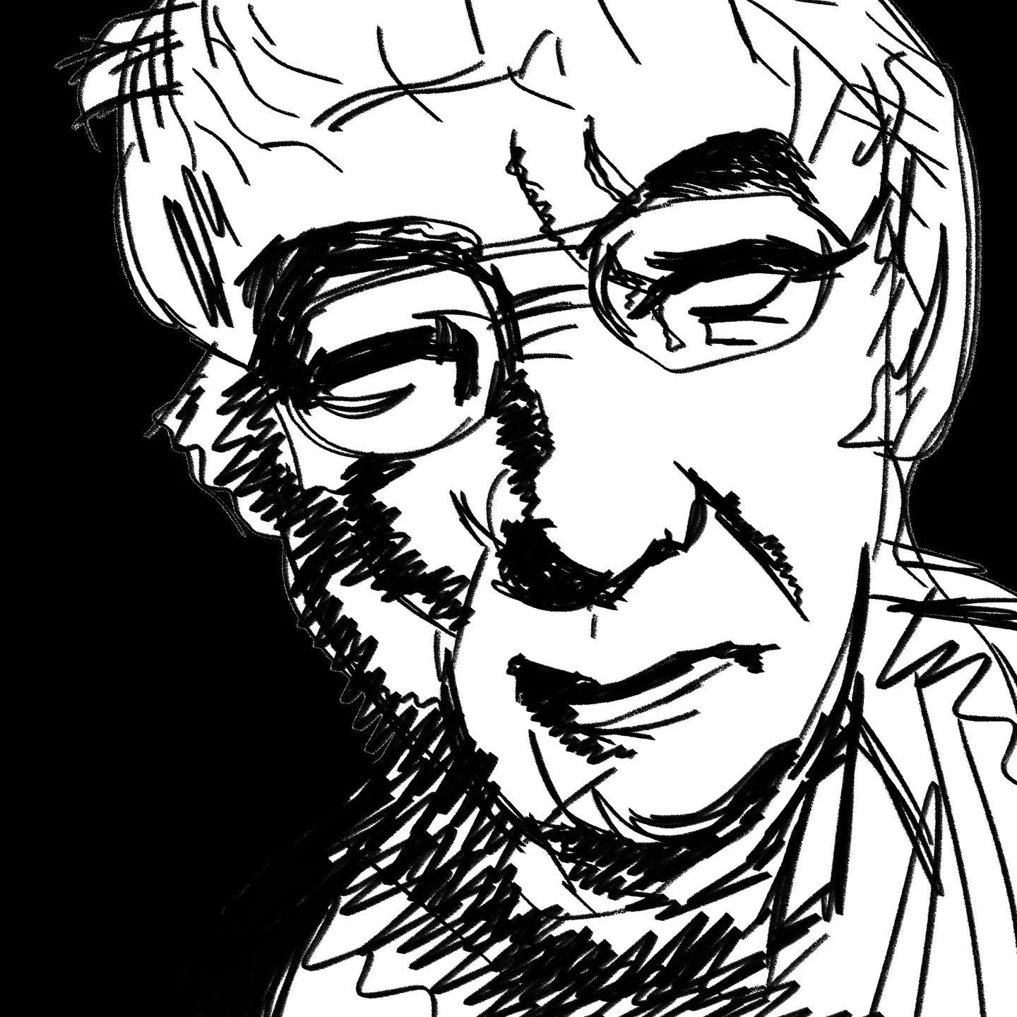 Abstract sketch of a person's face with glasses