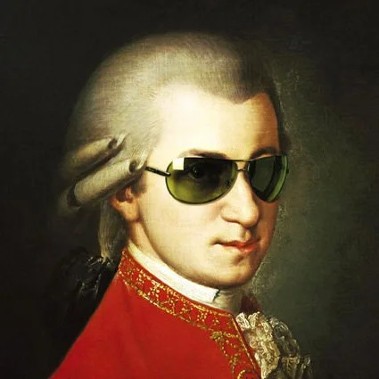 A classical portrait of a historical man wearing modern sunglasses.