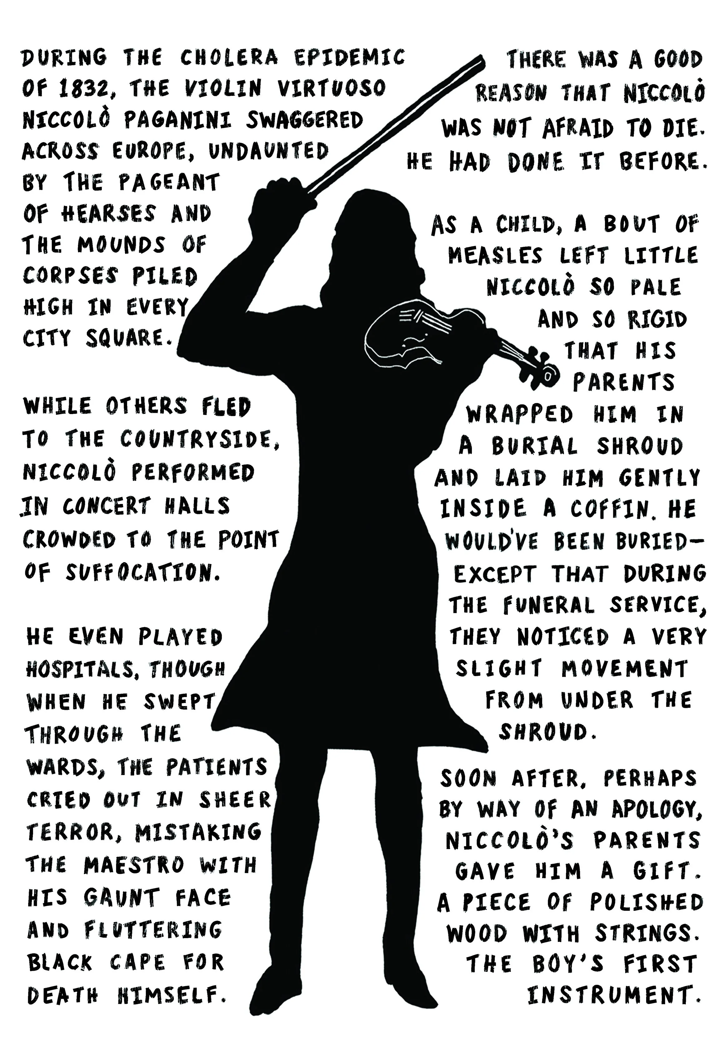 Cartoon of Niccolo Paganini for Boston Globe.