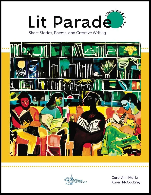 Cover of a book titled 'Lit Parade' featuring colorful illustrations of four women reading books in front of a library bookshelf.