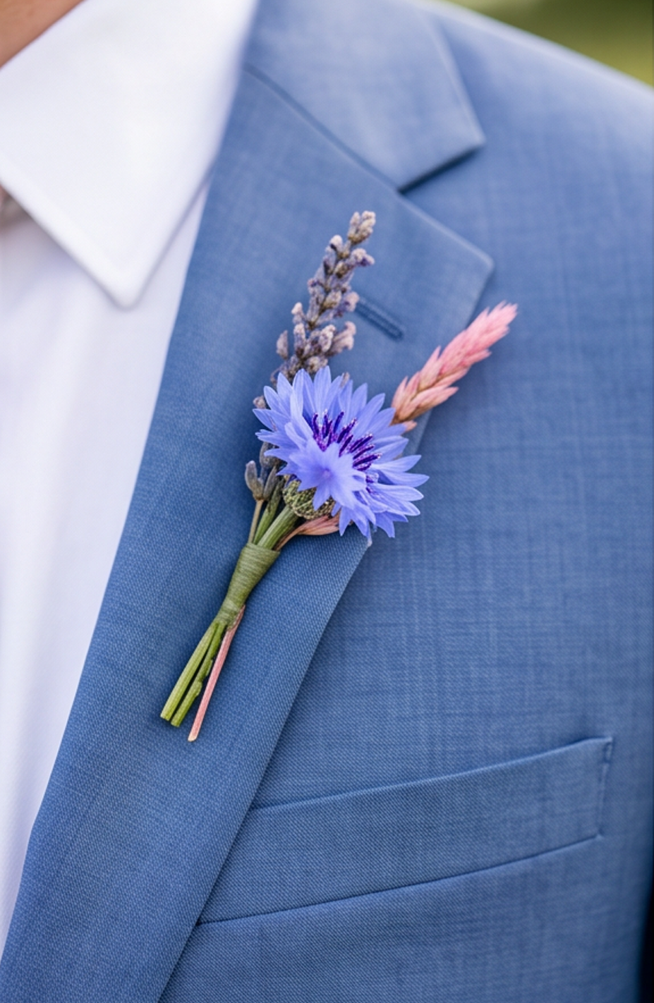 Cornflower and lavender boutonneire
