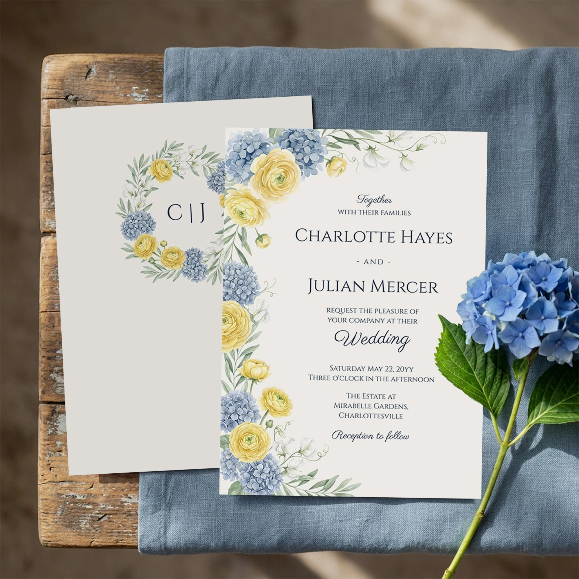 Monogrammed Wedding Invitation from the French Country Garden wedding collection by Darling & May