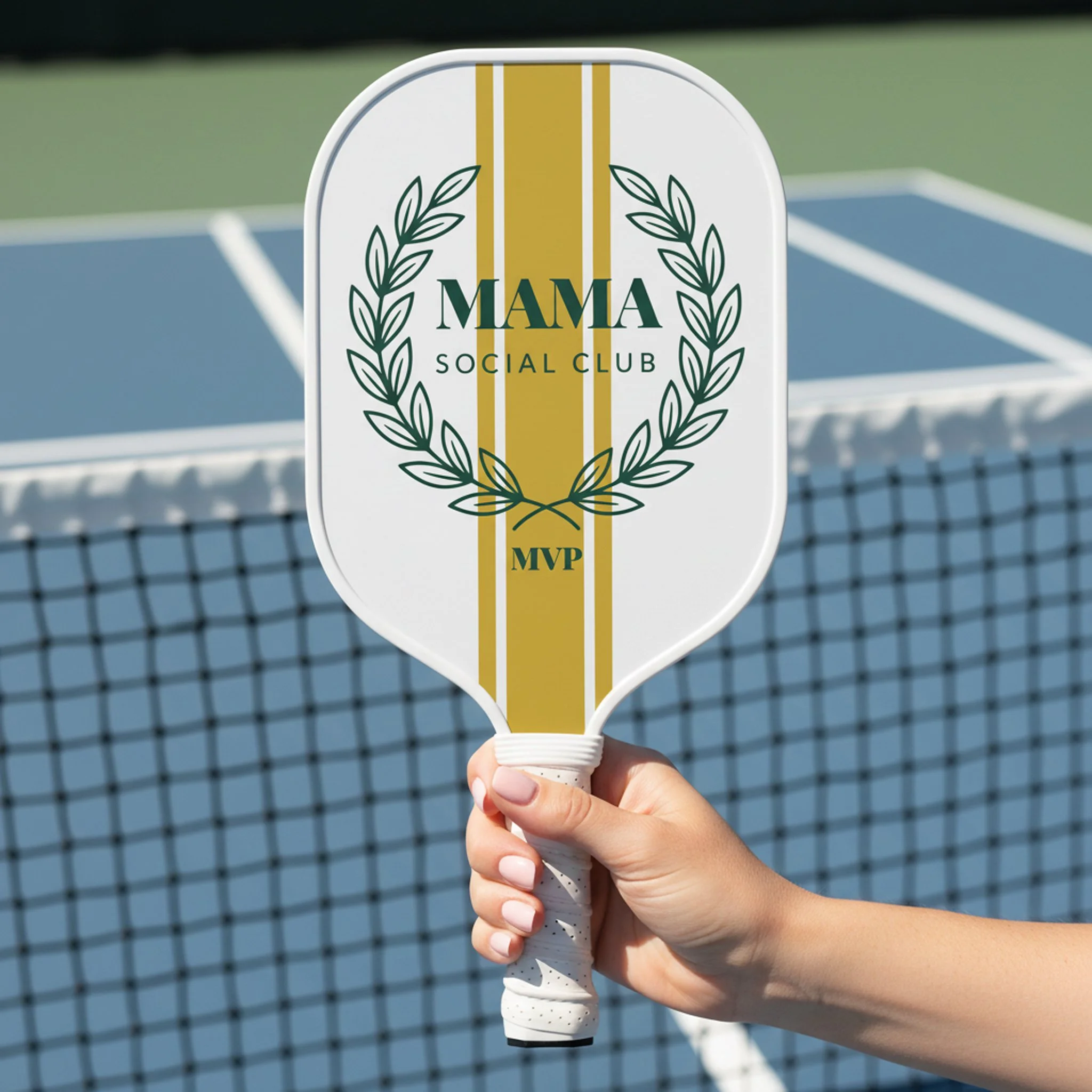 Mama Social Club Monogram Wreath Preppy Stripes Pickleball Paddle.jpg