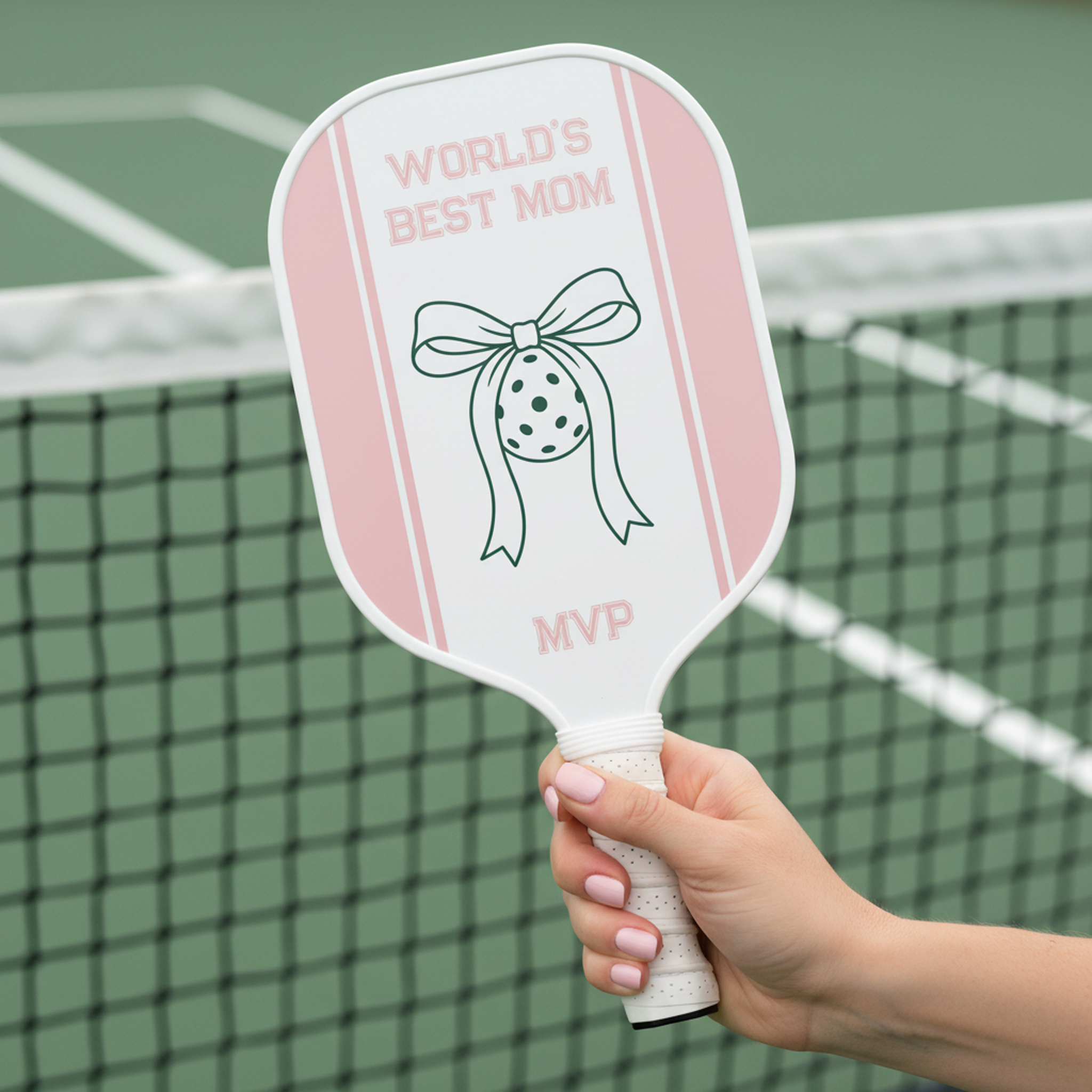 Preppy Coquette World's Best Mom Monogrammed Pickleball Paddle.jpg