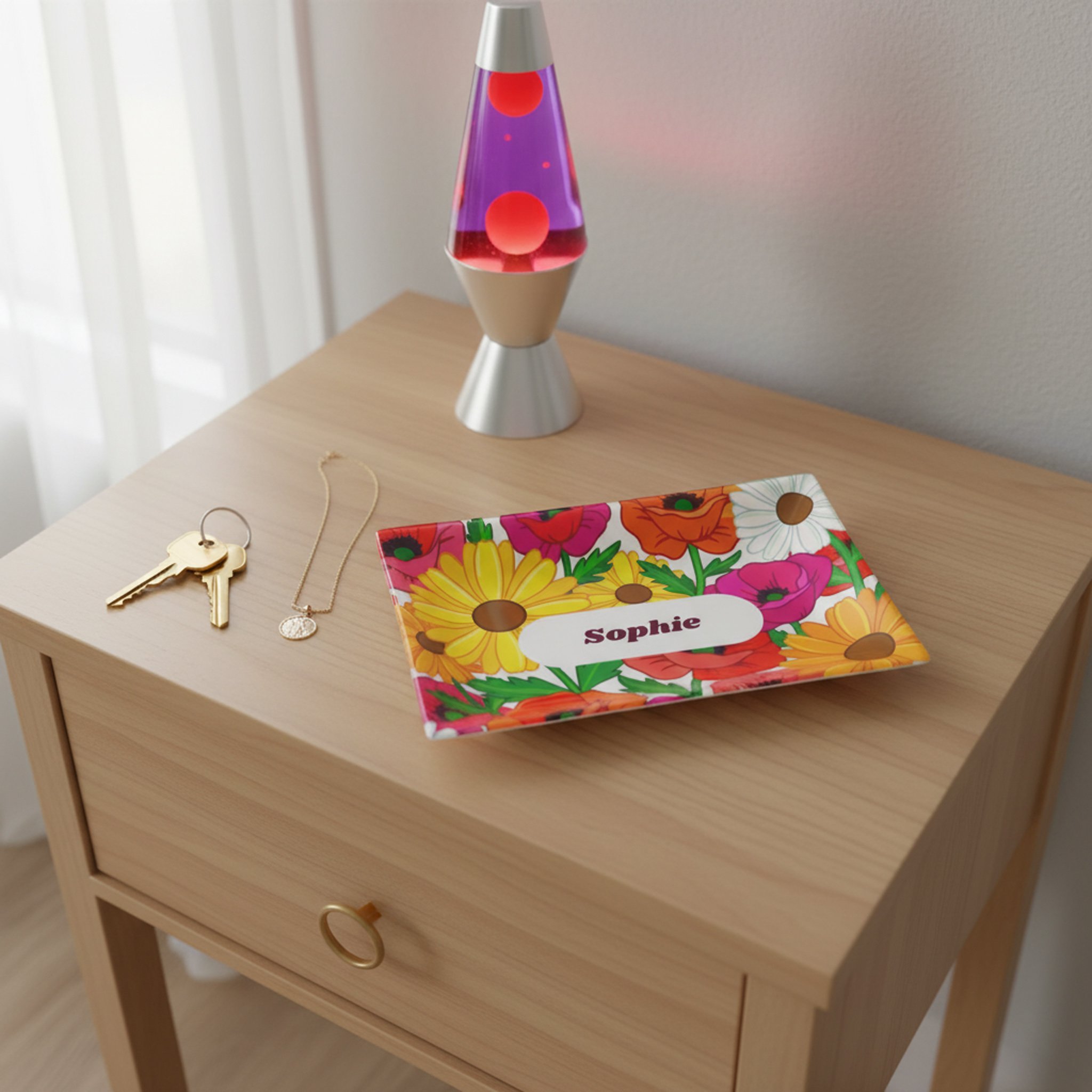 Maximalism Retro 70s Floral Pattern Personalized Trinket Tray.jpg