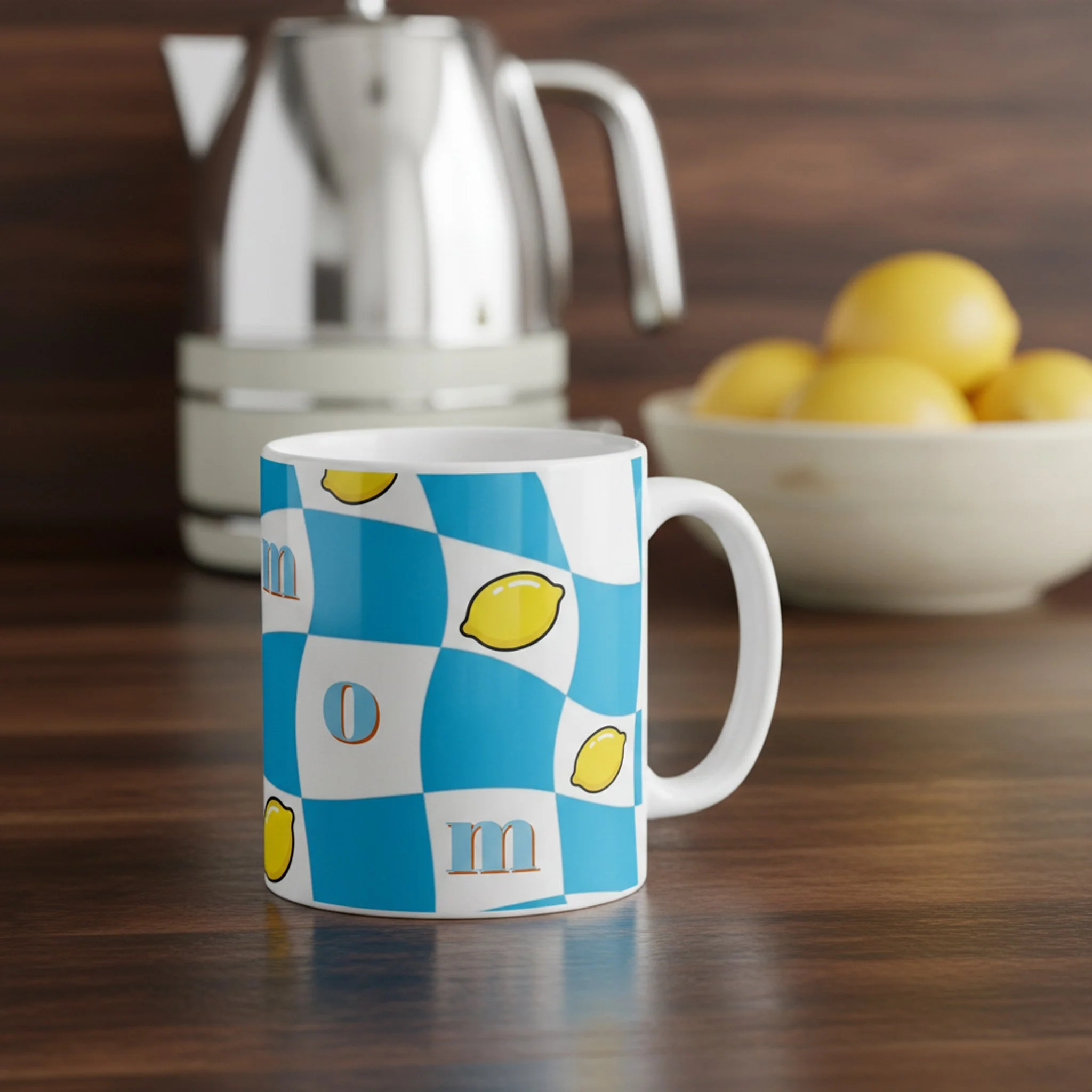 Groovy Lemons Checkerboard Kitchen Kitsch Mom Coffee Mug.jpg