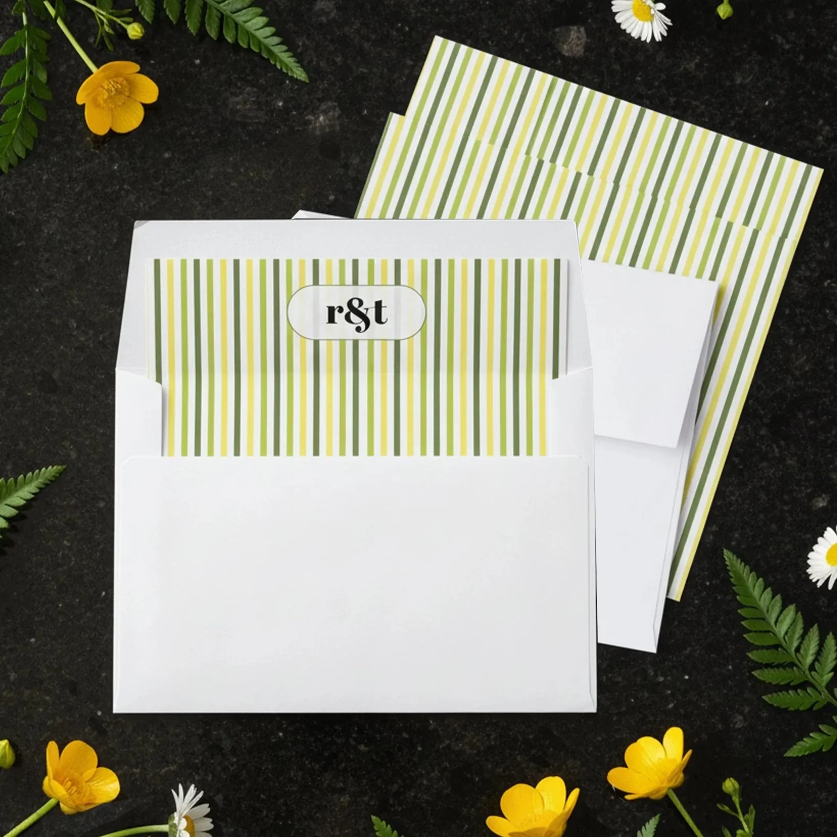 Monogrammed striped wedding invitation envelope liner