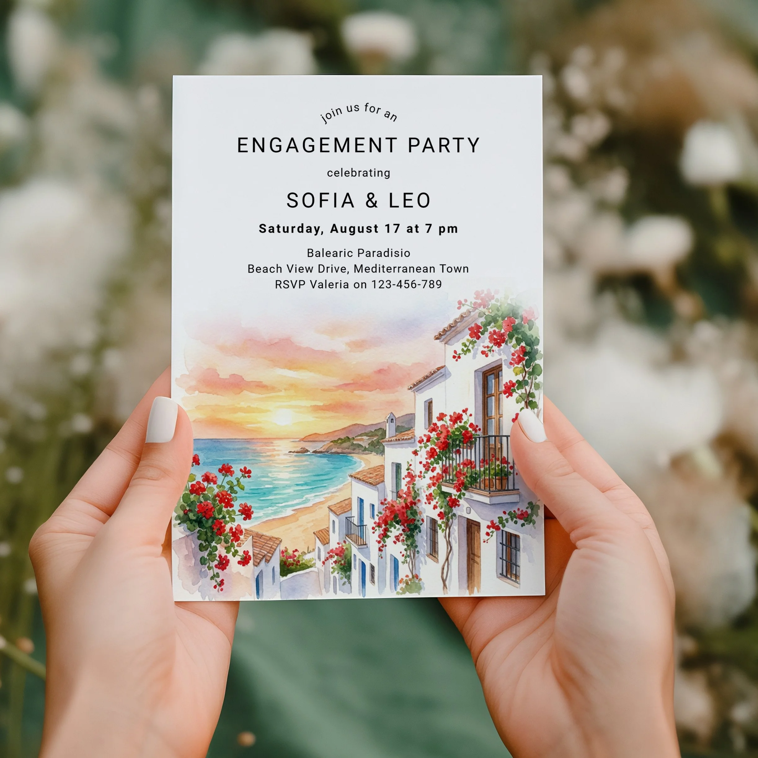 Spanish Geranium Sunset Beach Engagement Party Digital Invite.jpg