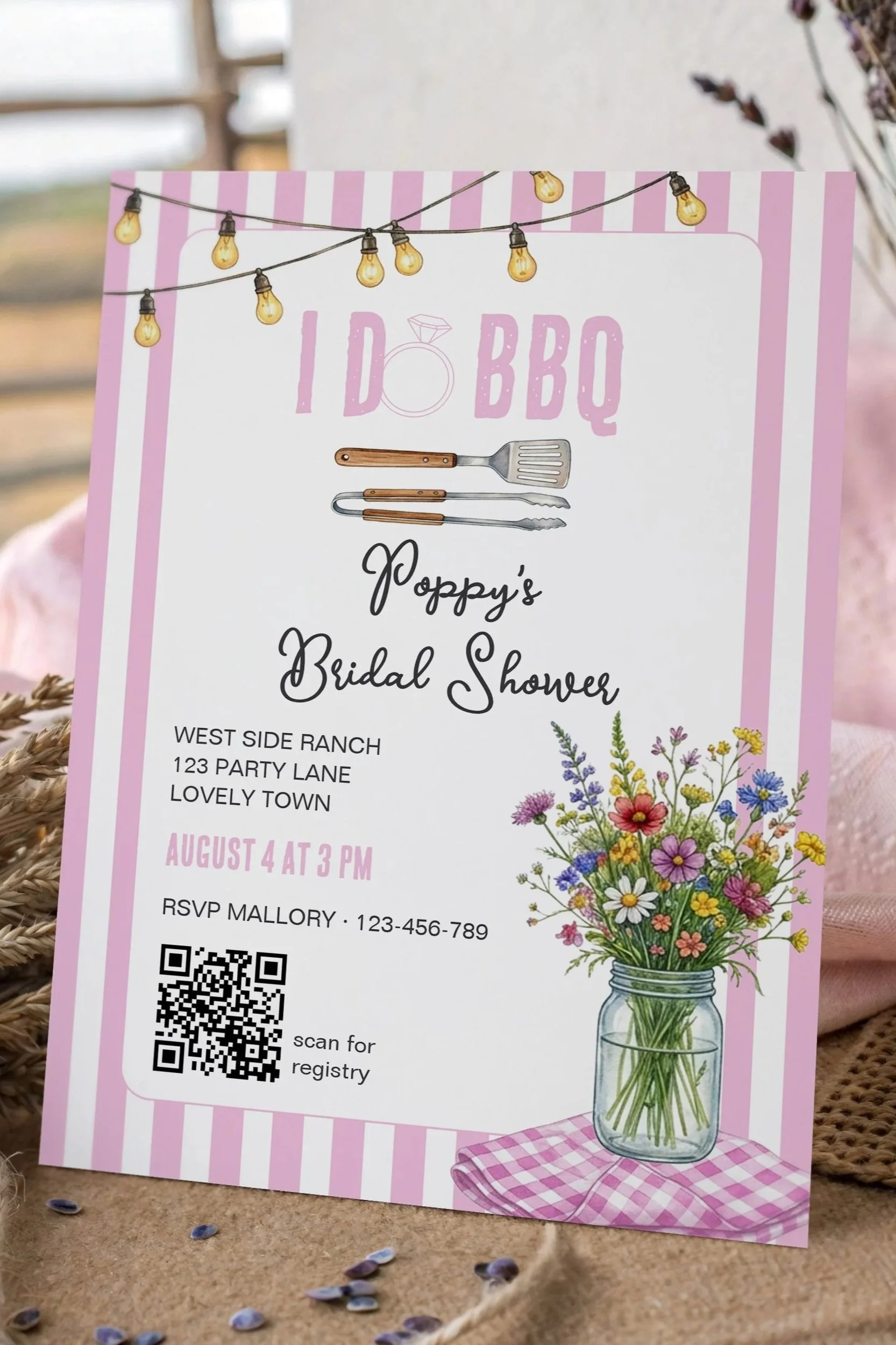 Pink I Do BBQ Wildflower Bridal Shower Invitation