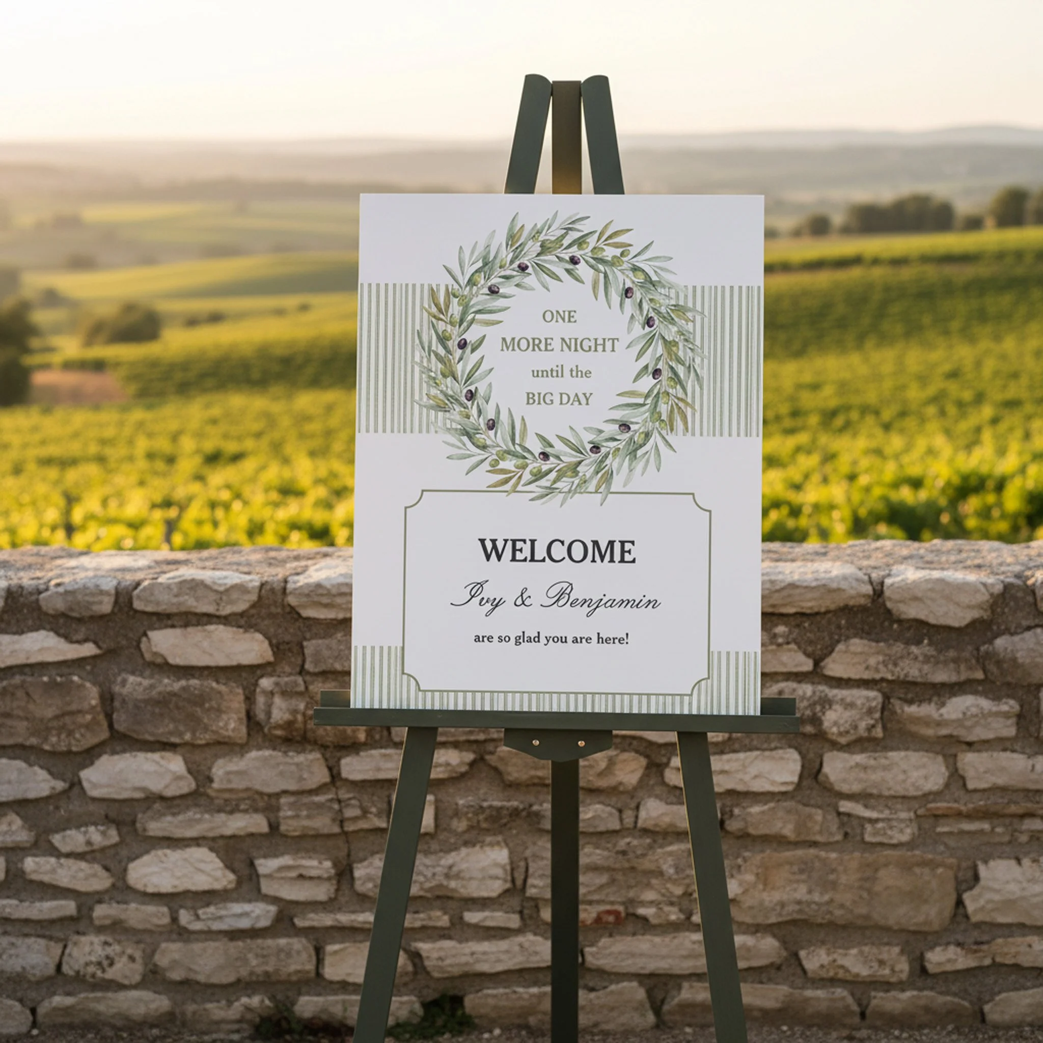 Mediterranean Olive Wreath Wedding Welcome Sign Board