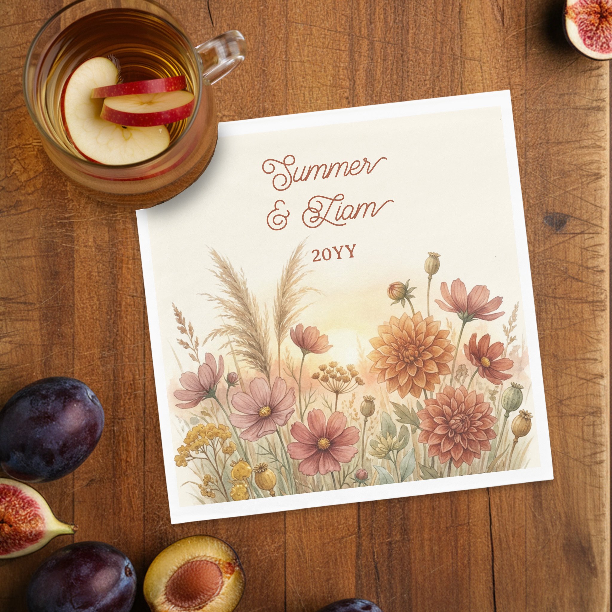 Warm Rust Fall Meadow Monogrammed Cocktail Napkins