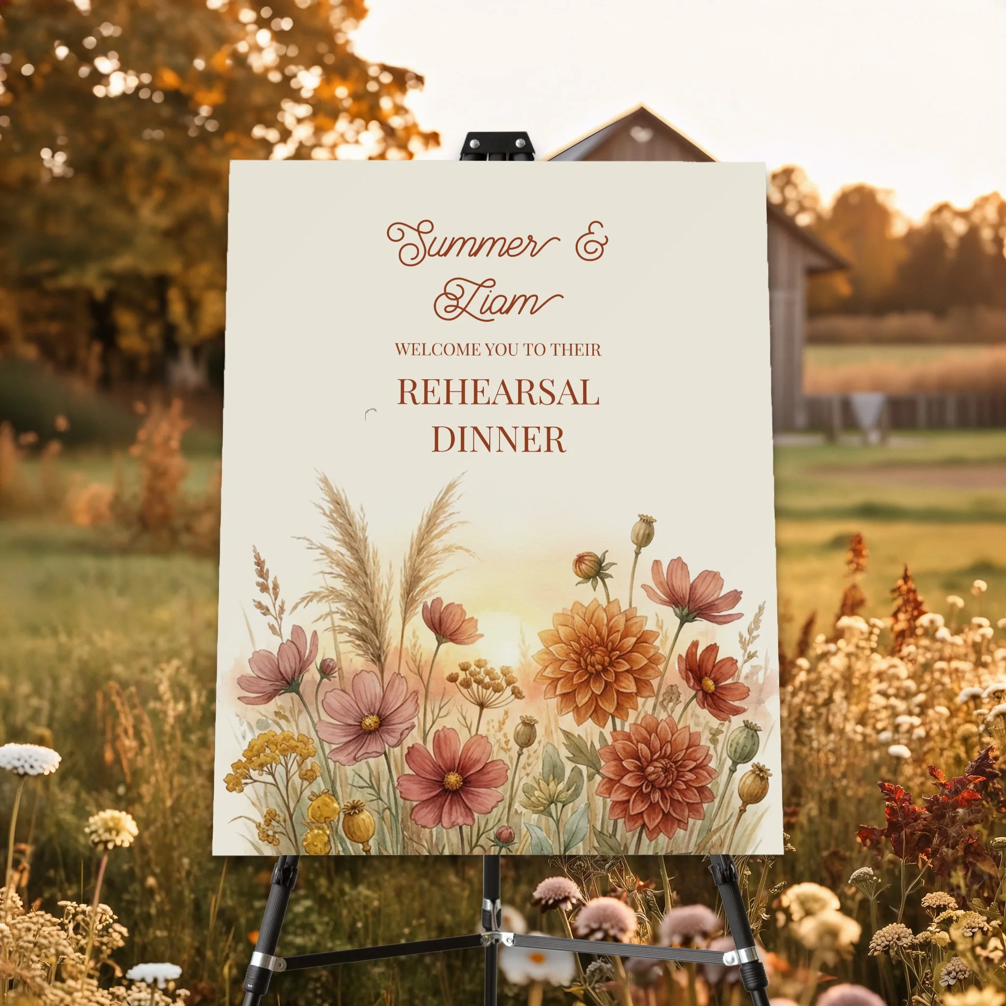 Autumn Pampas Grass Floral Wedding Welcome Sign