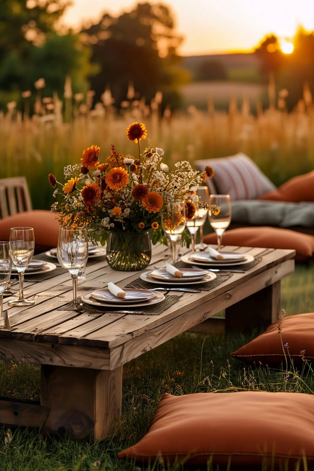 Meadow Sunset Supper Club at Cozy Backyard Wedding