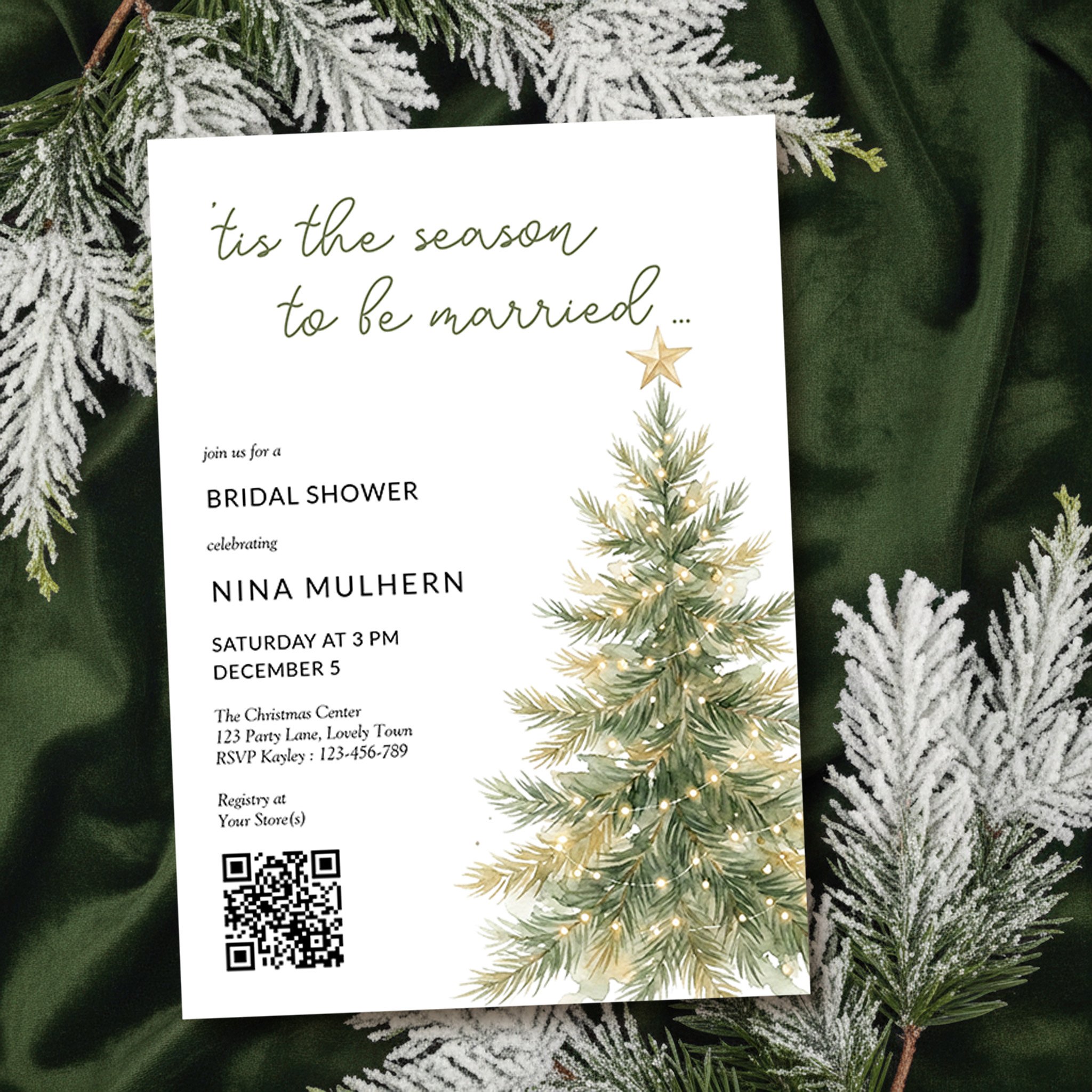 Tis the Season to be Married Christmas Tree Bridal Shower Invitation