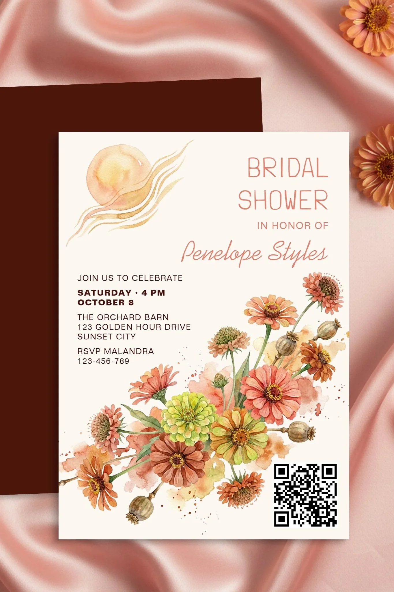 Modern Terracotta Sun Floral Bridal Shower Invitation