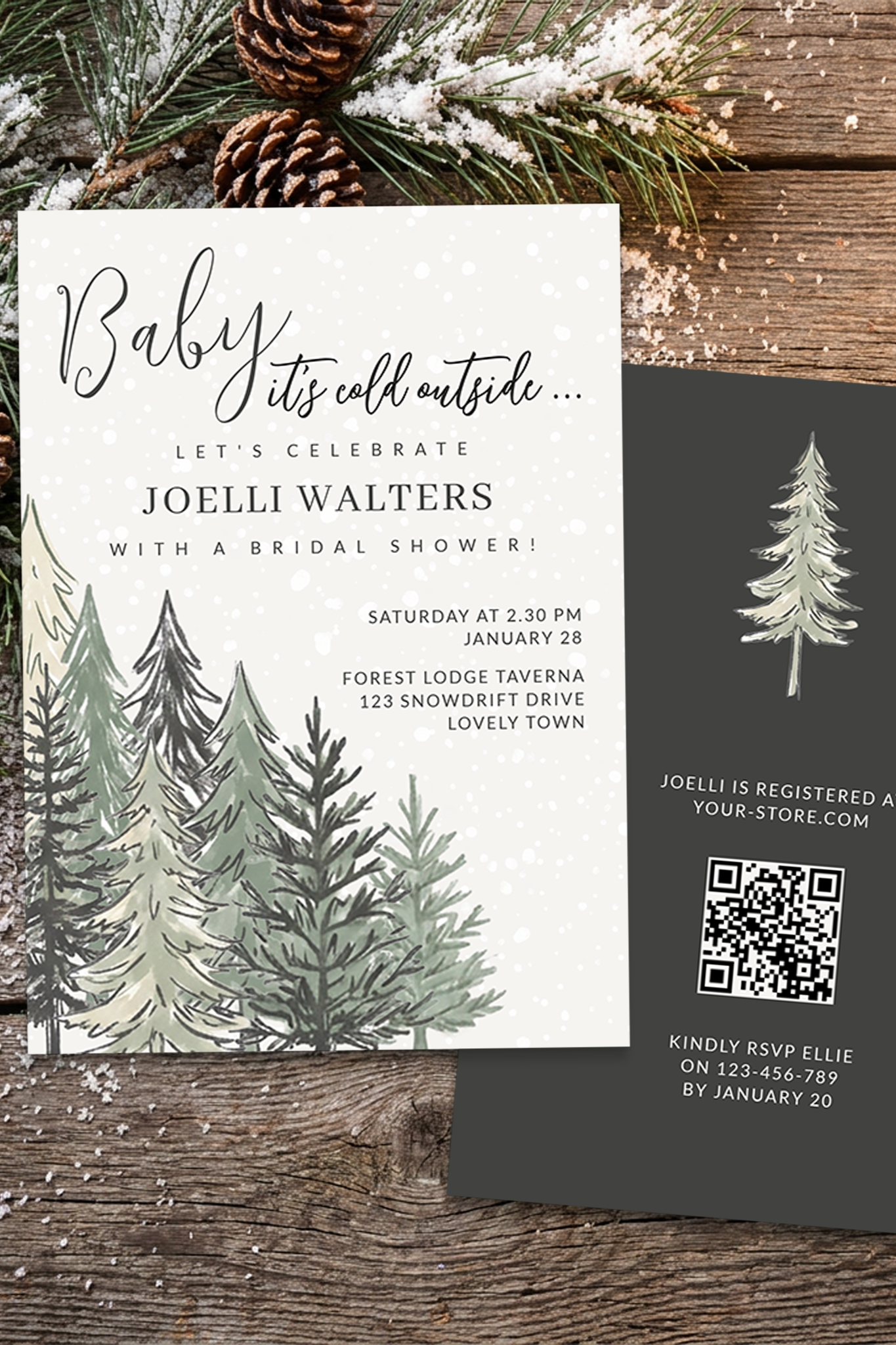 Baby it's Cold Outside Snowy Forest Bridal Shower Invitation