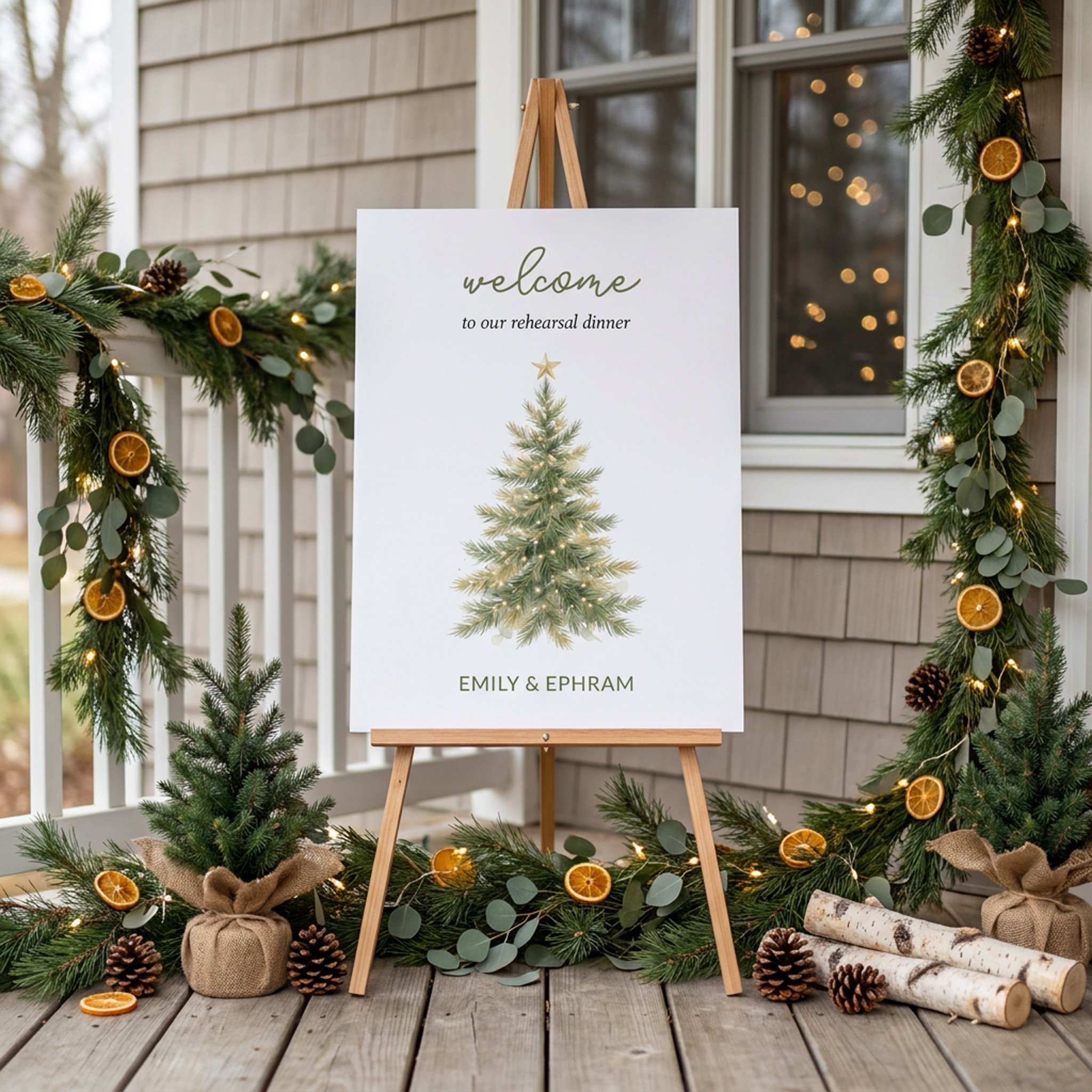 Simple Christmas Tree Rehearsal Dinner Welcome Board on Easel (Copy)