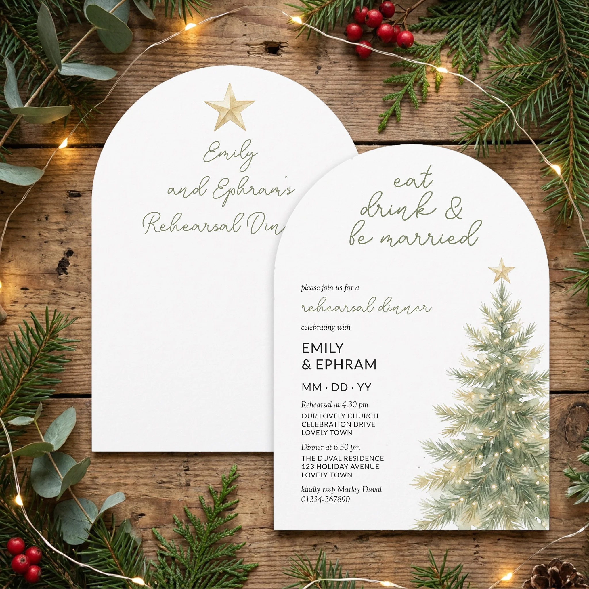 Eat Drink Married Arch Christmas Rehearsal Dinner Invitation (Copy)