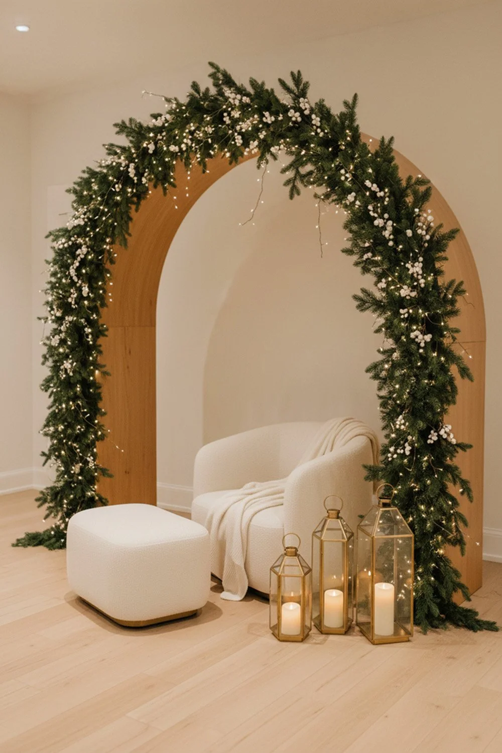 Minimalist Arch Festive Entryway at Rehearsal Dinner.