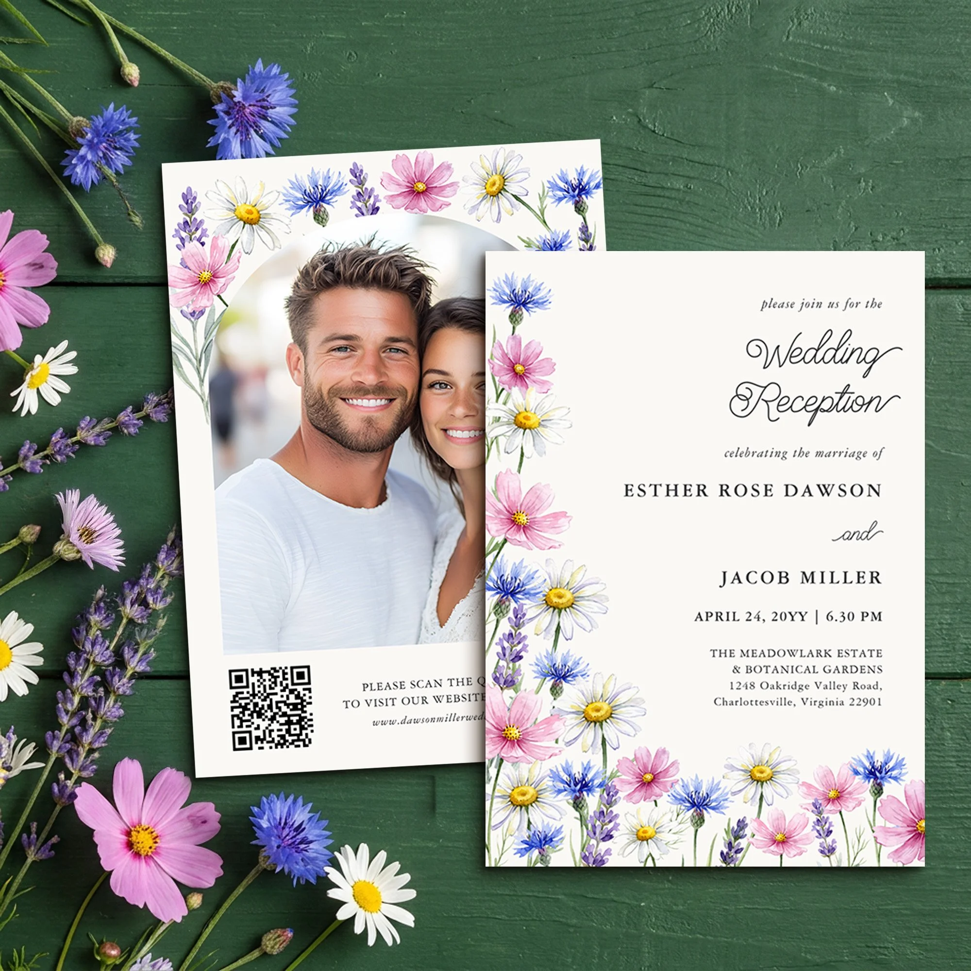 Wedding Reception Invitation with Engagement Photo and QR Code