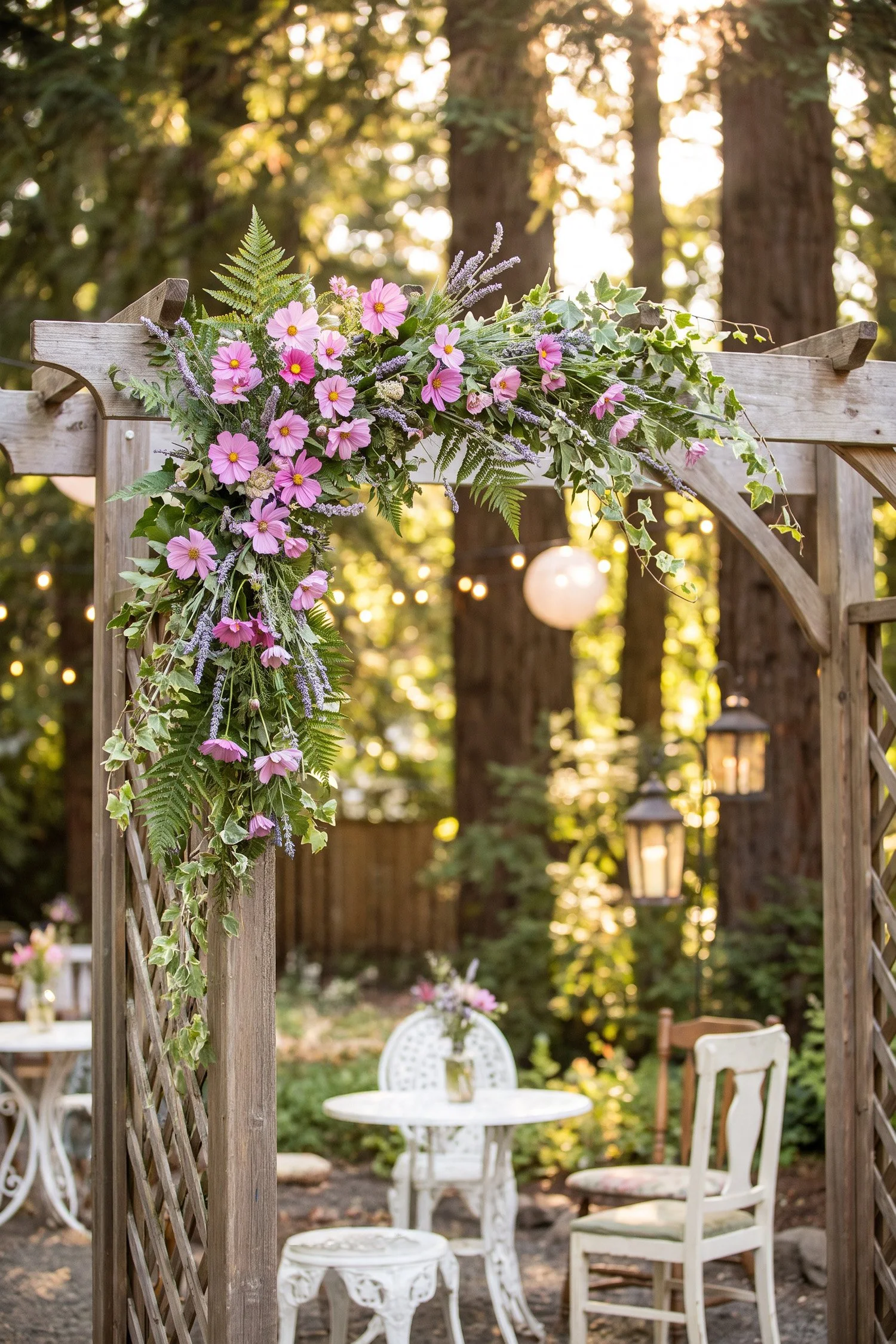 Aesthetic outdoor wedding reception welcome entrance setup