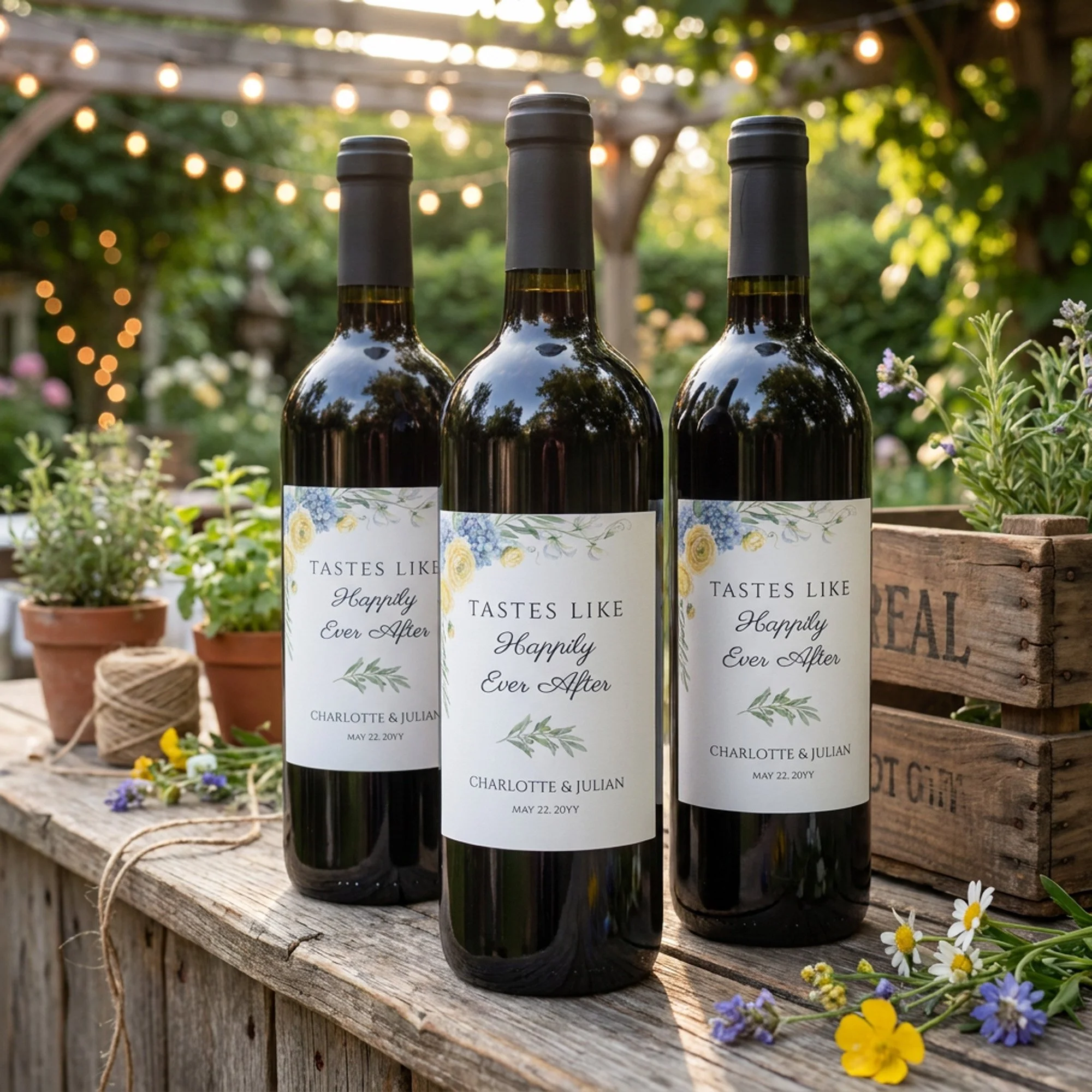 Wine Botte Labels from the French Country Garden Wedding Collection by Darling & May
