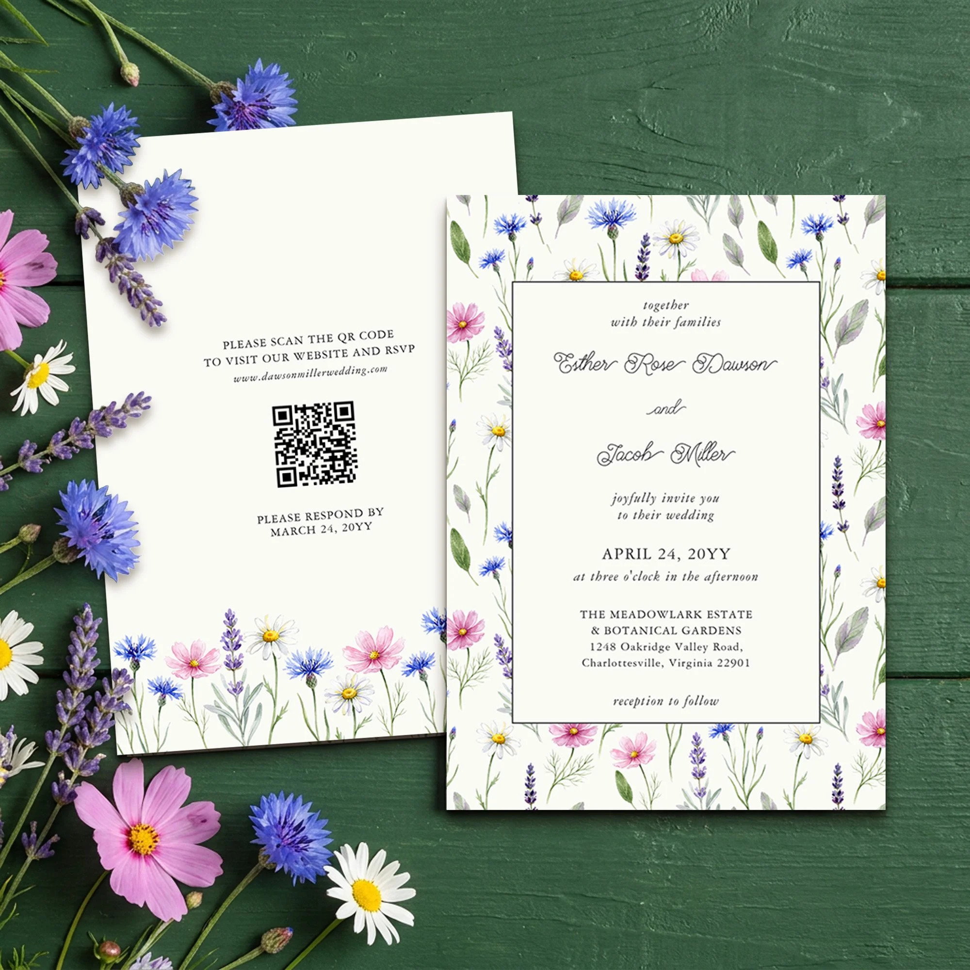 Wedding Invitation with QR Code for Online RSVP or Wedding Website