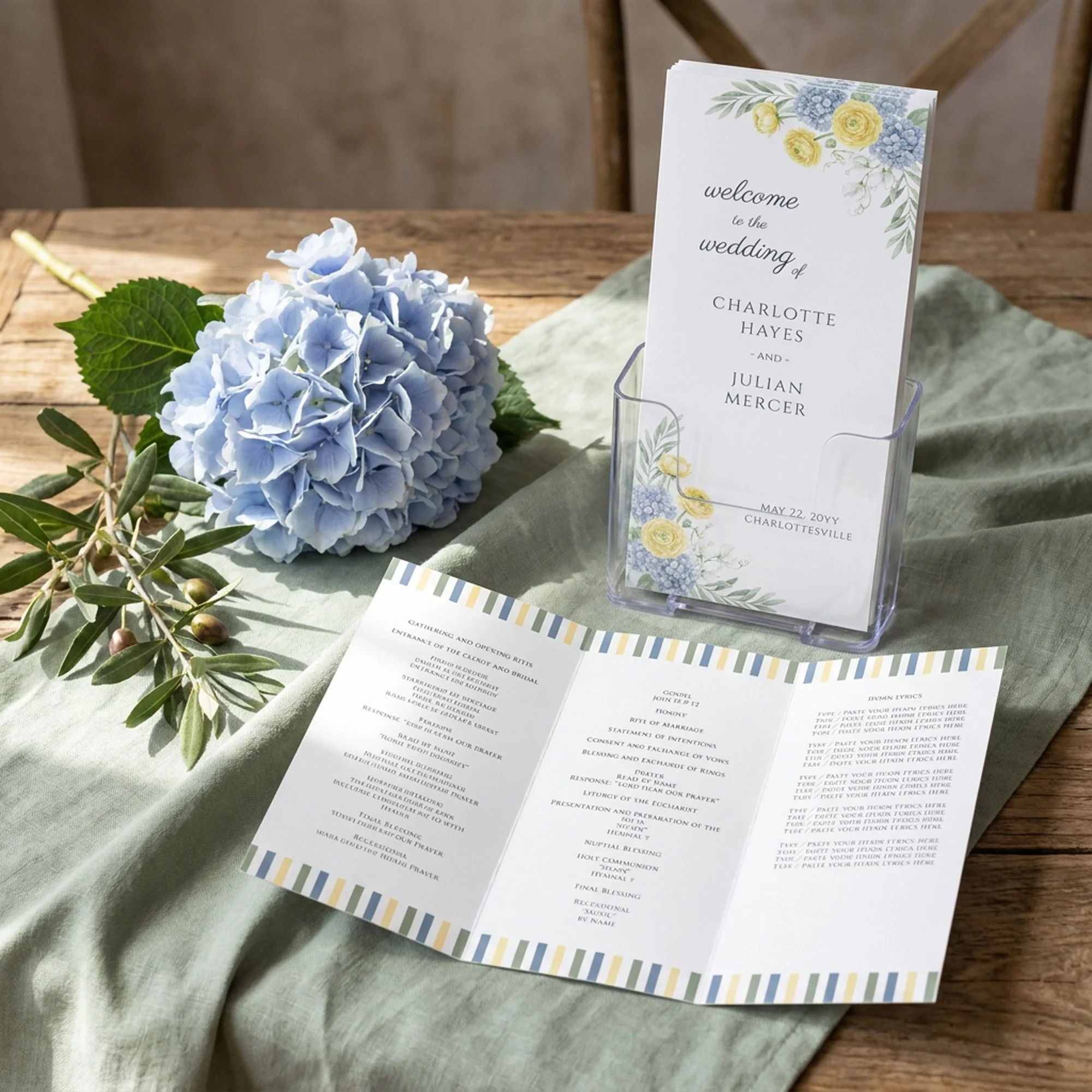Wedding Program and Order of Service brochure from the French Country Garden Wedding Collection by Darling & May