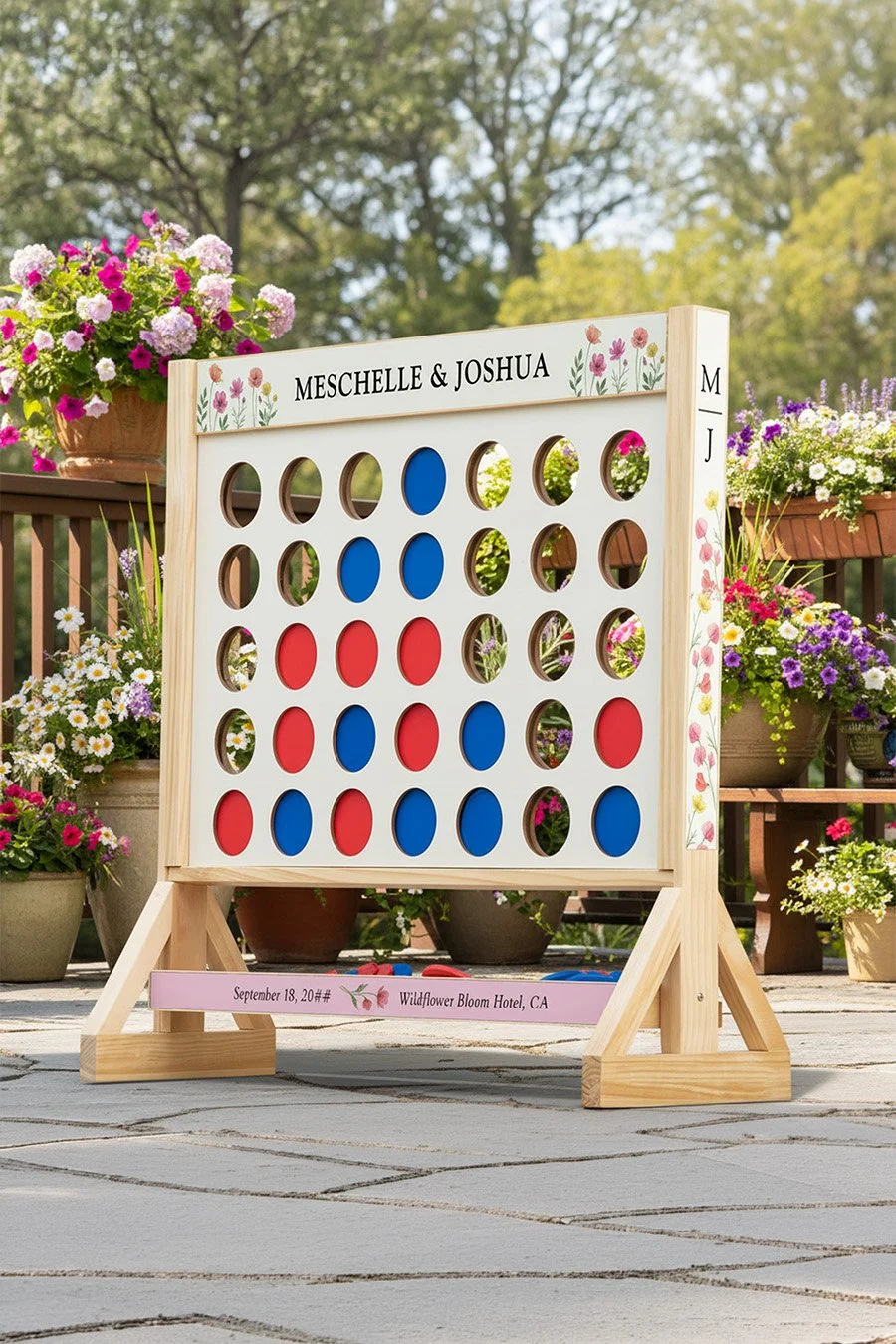 Wildflower bloom garden wedding lawn game standing on a patio
