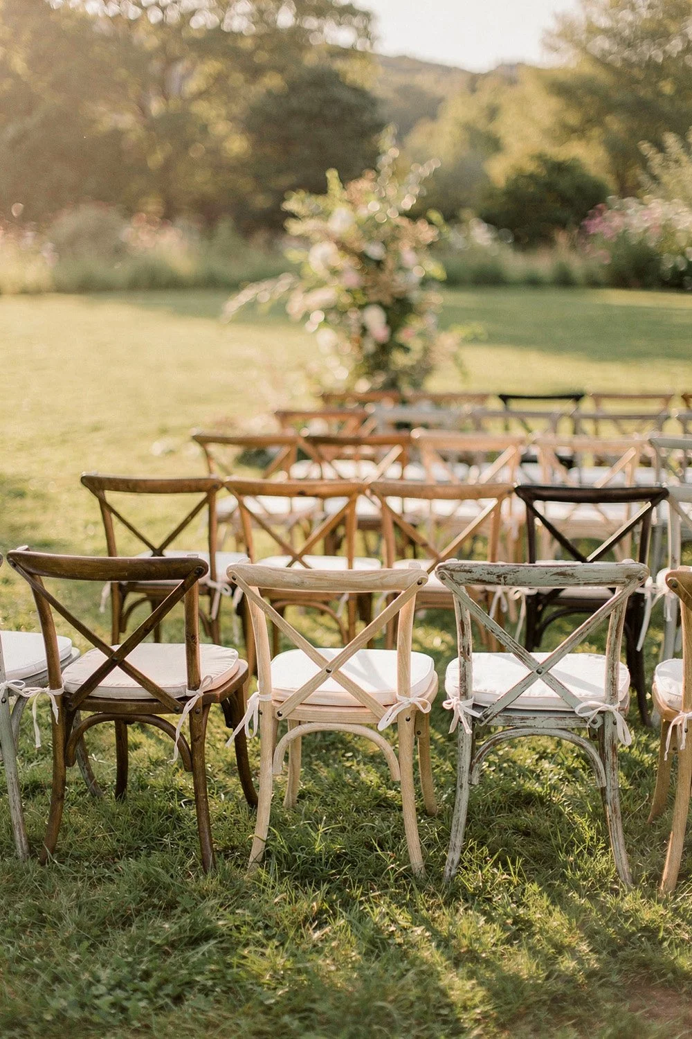 Mismatched Vintage garden Chairs with authentic garden party vibe