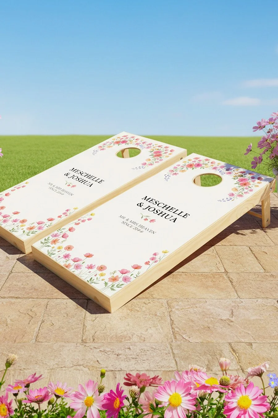 Wildflower bloom wedding cornhole game