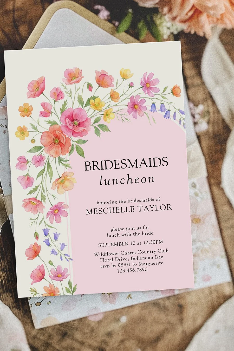 Wildflower bloom Bridesmaids Luncheon Invite