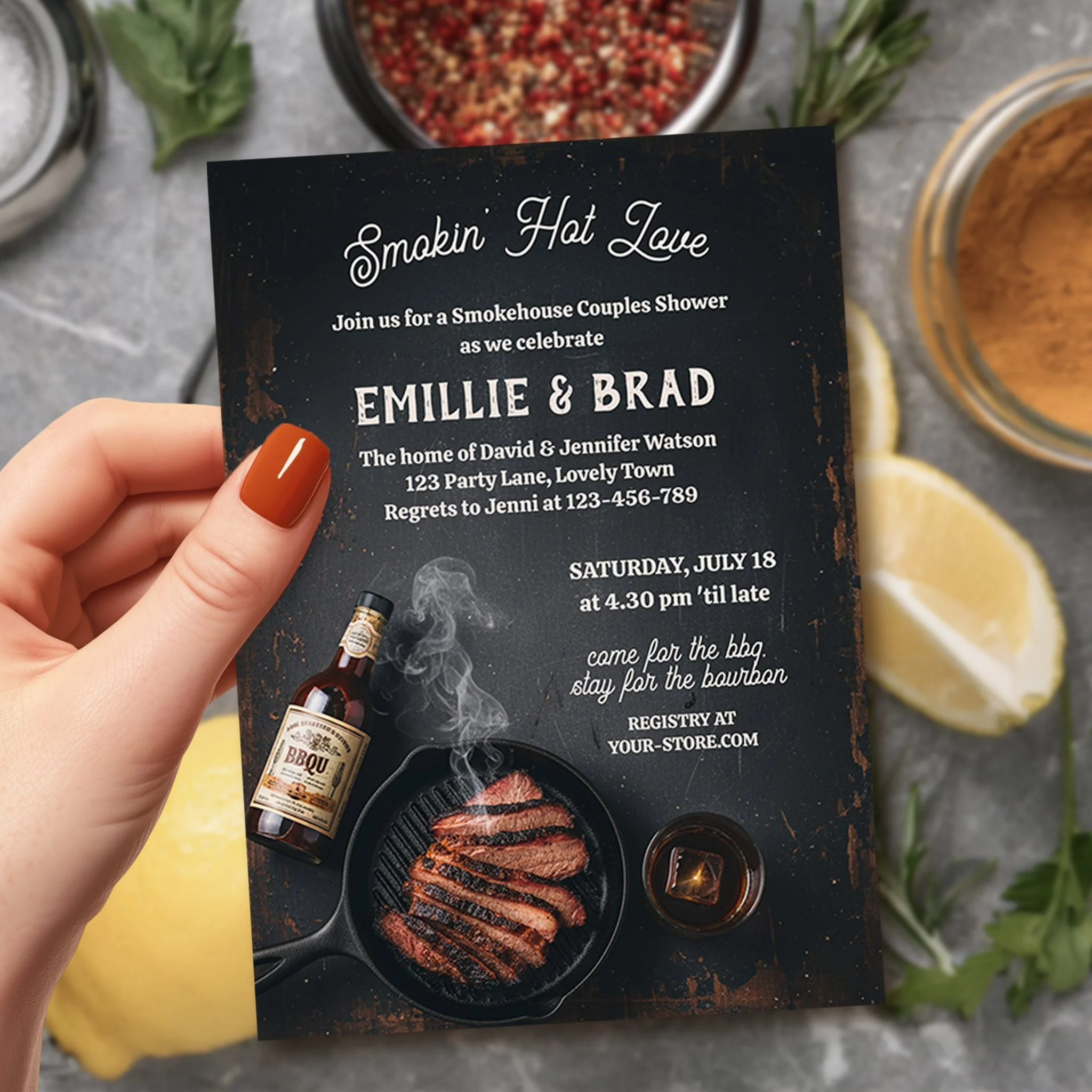 Smokin Hot Love BBQ Smokehouse Couples Shower Invitation.jpg