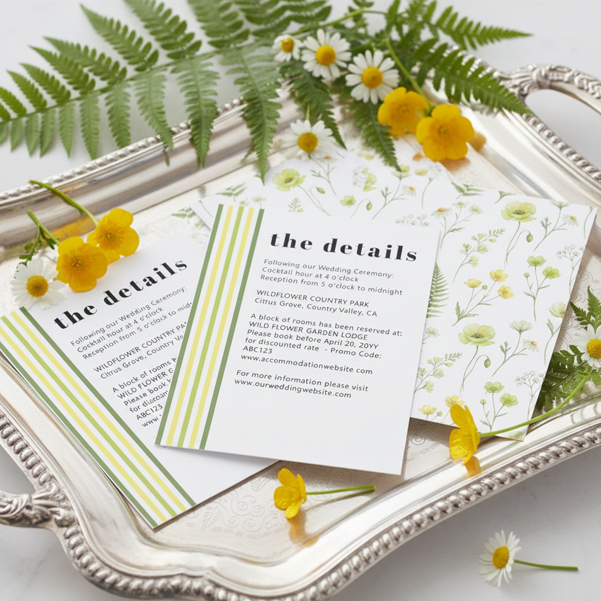 Wedding details and accommodation guest information cards