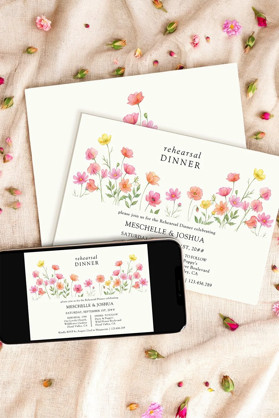 Wildflower bloom rehearsal dinner invite