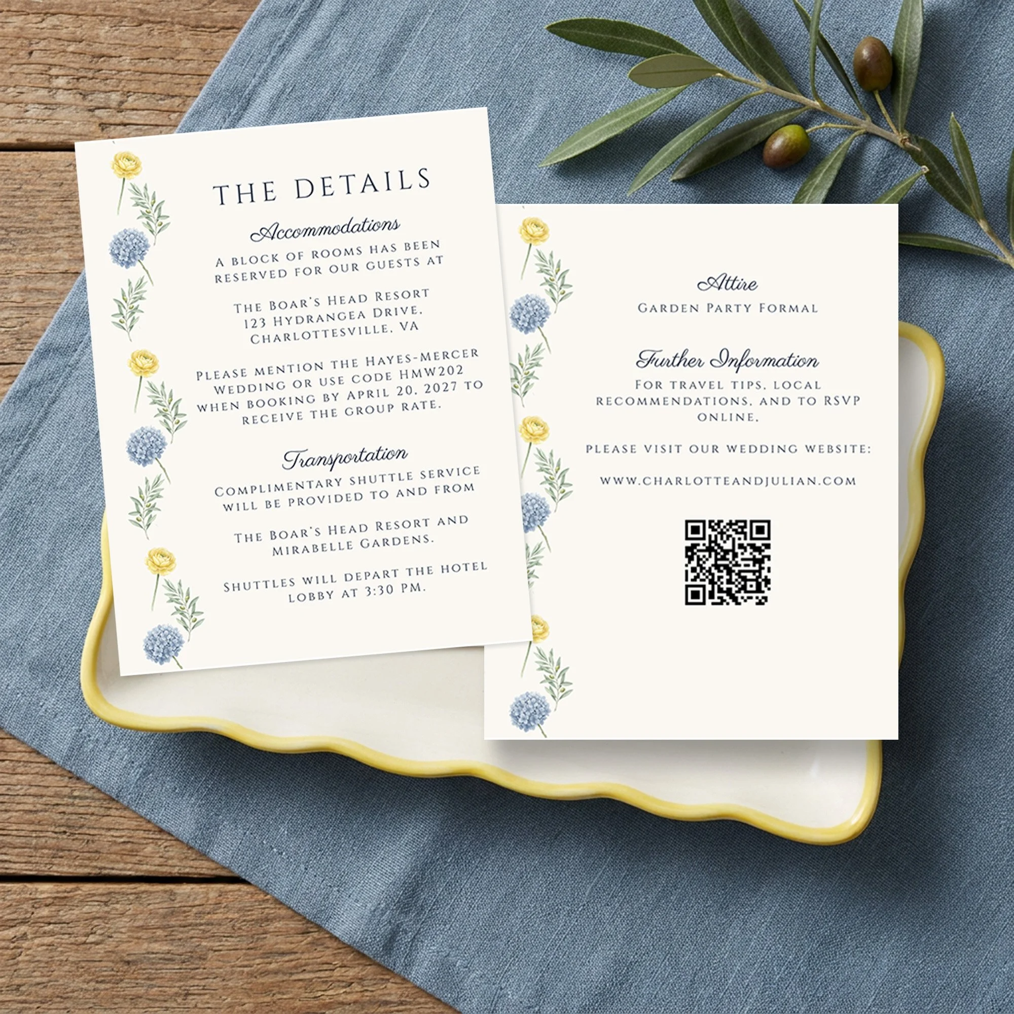Wedding Details Card with QR Code from the French Country Garden wedding collection by Darling & May