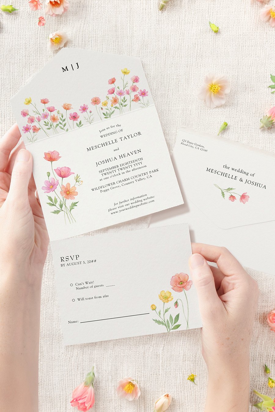 Seal and Send wildflower bloom wedding trifold invitation card