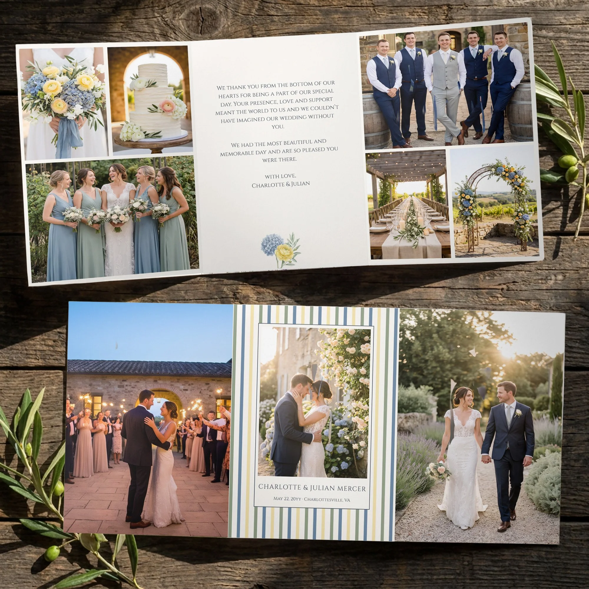 Mini Photo Album Thank You Cards from the French Country Garden Wedding Collection by Darling & May