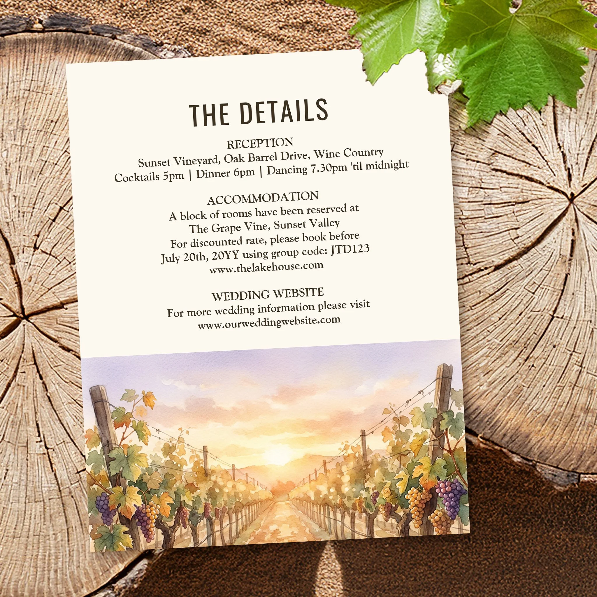Wedding details and accommodation guest information cards