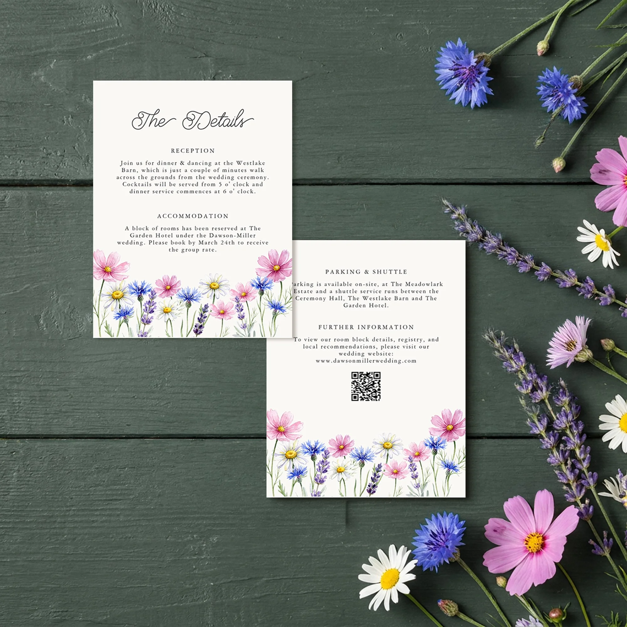 Enclosure card with Wedding Details, Additional Information and QR Code