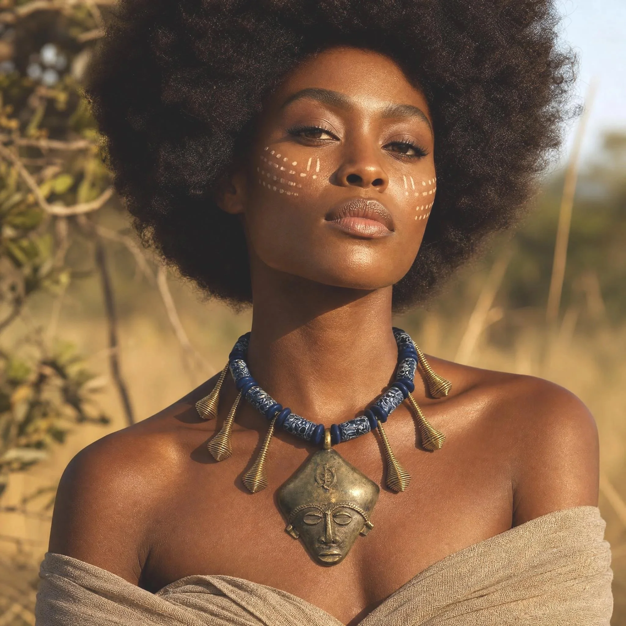 nightjar_image_Female_African_AMerican_with_a_large_afro__tribal_markings_looking_fierce_and_a_.jpg